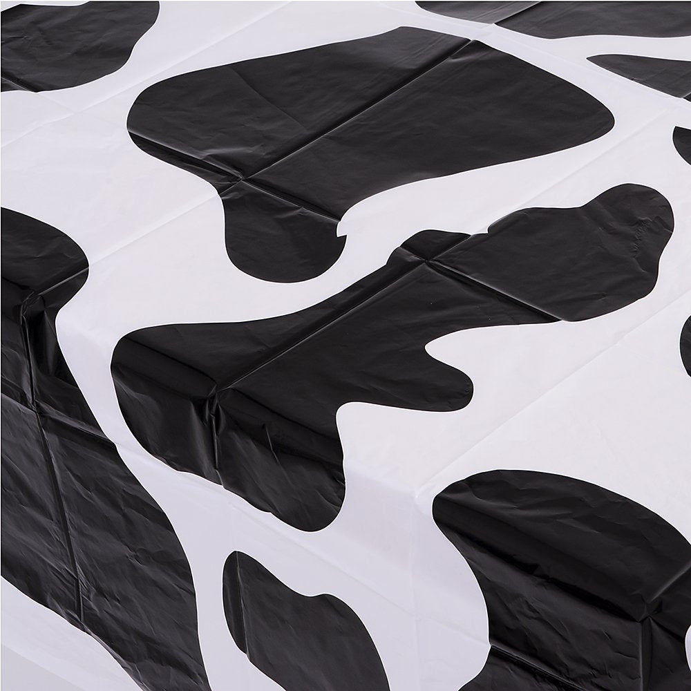 Cow Print Tablecloth - 54 x 72 Inch Tablecloths for Farm Animal Themed Parties, Birthday Party Supplies and Picnic Table Covers, (Black and White)