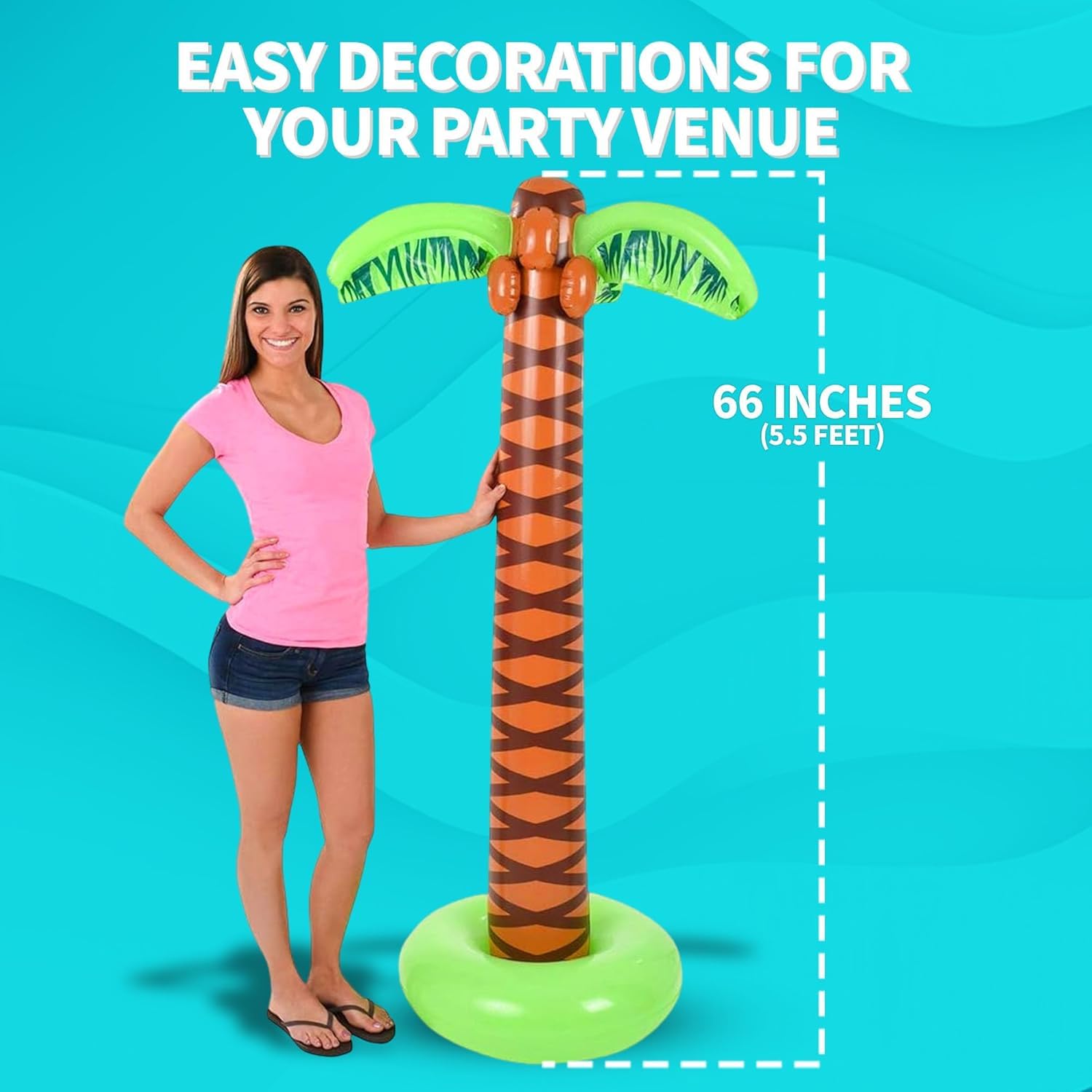 Bedwina Inflatable Palm Tree with Hand Pump - (Pack of 4) Large 5.5 Ft Blow Up Palm Tree Decorations for Luau or Hawaiian Party, Tropical Birthday Party Decorations