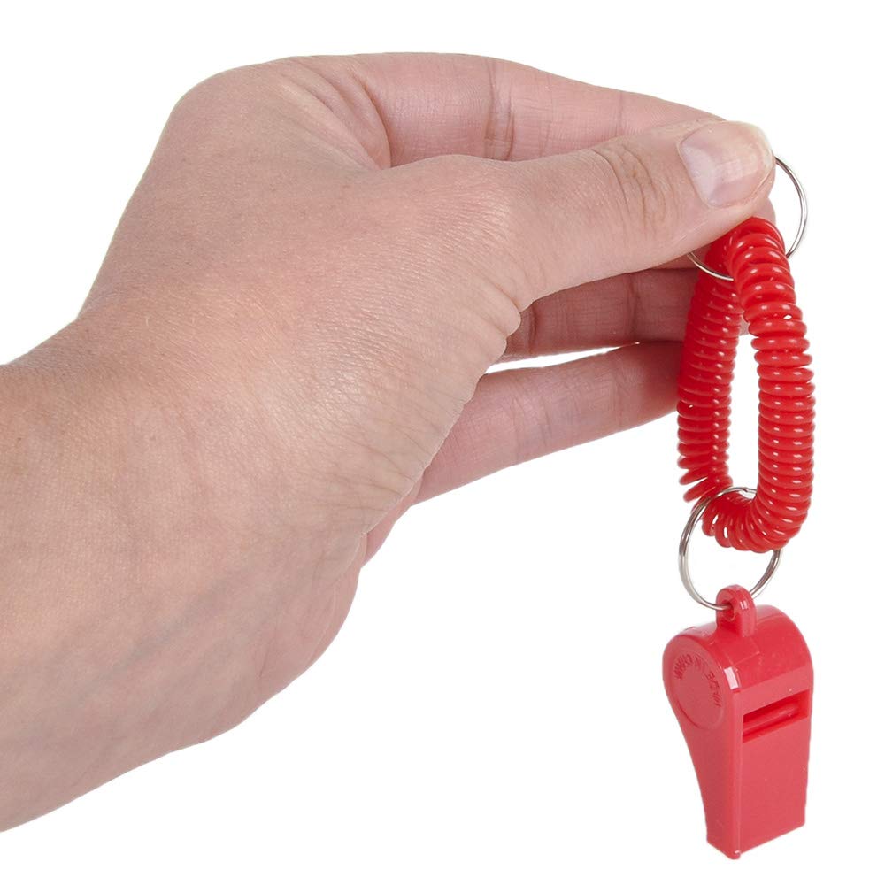 Bedwina Whistle for Kids with Bracelet - (Pack of 24) Bulk Whistles and Stretchable Coil Wrist Keychain Bracelets in Assorted Colors for Goodie Bag Fillers and Birthday Party Favors Multicolored