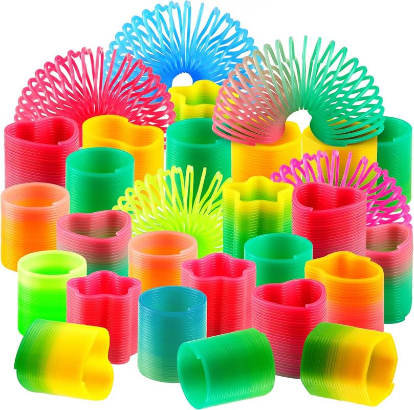 Bedwina Rainbow Spring Toy Assortment - (Pack of 250) Mini Plastic Coil Spring Toy - Bright Colors and Shapes, Goody Bag Filler, Party Prizes and Stocking Stuffers for Kids