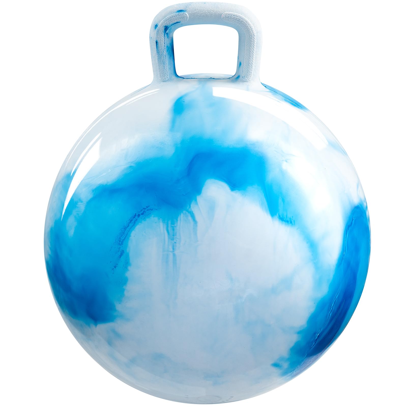 Bedwina Hopper Ball with Handle for Kids 18-inch (45cm) Bouncy Balls for Kids, Jumping Kangaroo Hippity Hop, Hopping Sit and Spin with Handle with Hand Pump, Marble Blue & White
