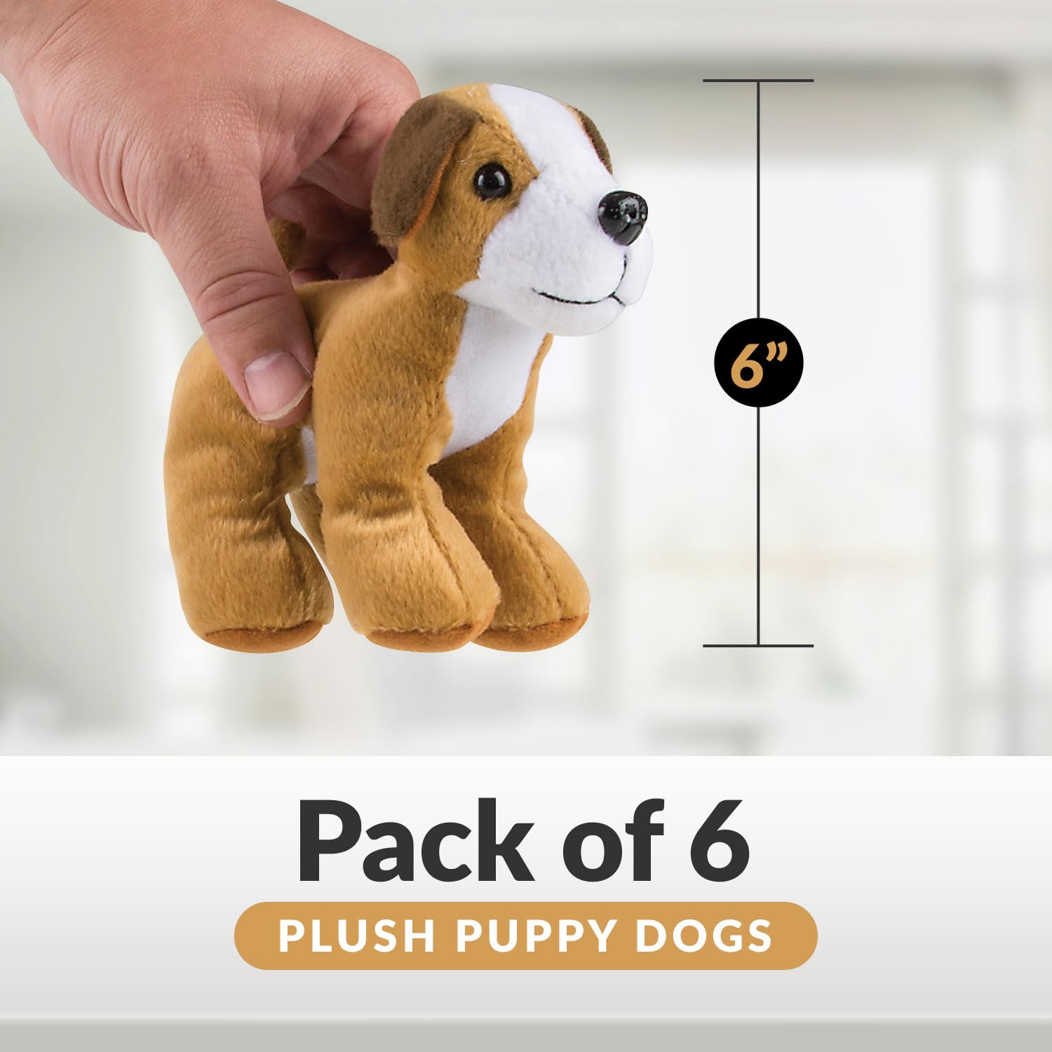 Bedwina Plush Puppy Dogs - (Pack of 6) 6 Inches Tall Stuffed Animals Bulk Assorted Puppies and Cute Stuffed Plushed Dog Puppies Assortment, Stocking Stuffers