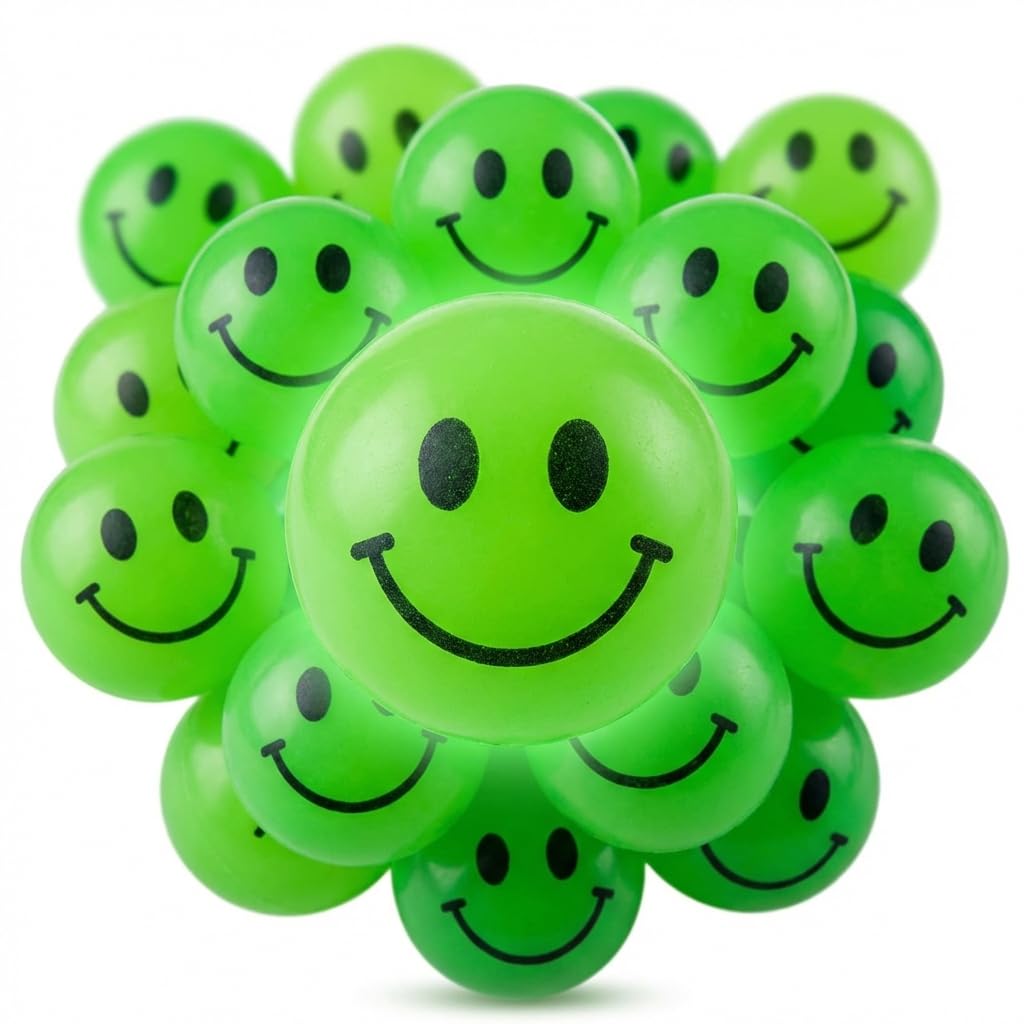 Bedwina 144 Pcs Bulk Bouncy Balls Glow in The Dark - (1inch / 27mm) Diameter, High Bouncing, Small Rubber Smile Face Bouncing Balls for Kids, Vending Machines, Valentine's Day Goodie Bag, Party Favor
