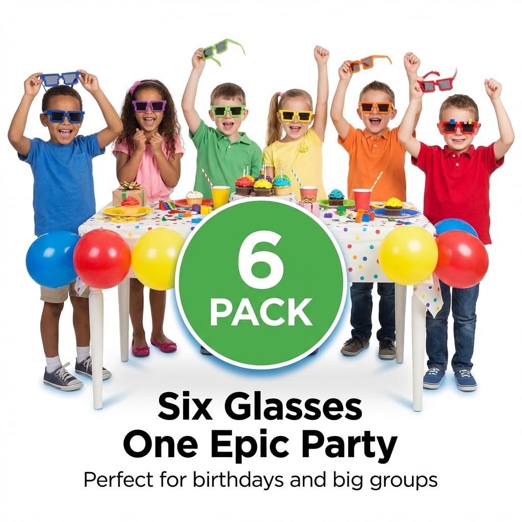 Bedwina Building Blocks Glasses - Pack of 6 - Block Mania Building Block Glasses with Extra Bricks for Carnival Supplies, Stocking Stuffers and Birthday Party Favors for Kids