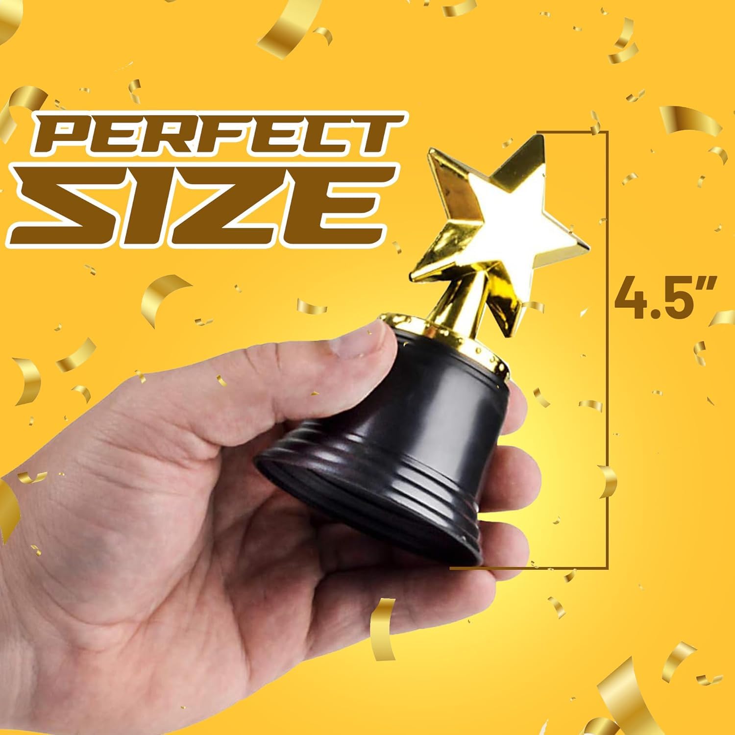 Bedwina Star Trophy Award - Bulk - 4.5 Inch Gold Award Trophies For Kids Awards, Choice Prizes for Adults, Winner Competitions, Sports Events, Party Decorations, Teachers & Party Favors
