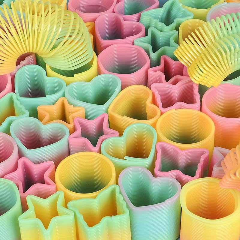 Bedwina Rainbow Spring Toy Assortment - (Pack of 250) Mini Plastic Coil Spring Toy - Bright Colors and Shapes, Goody Bag Filler, Party Prizes and Stocking Stuffers for Kids