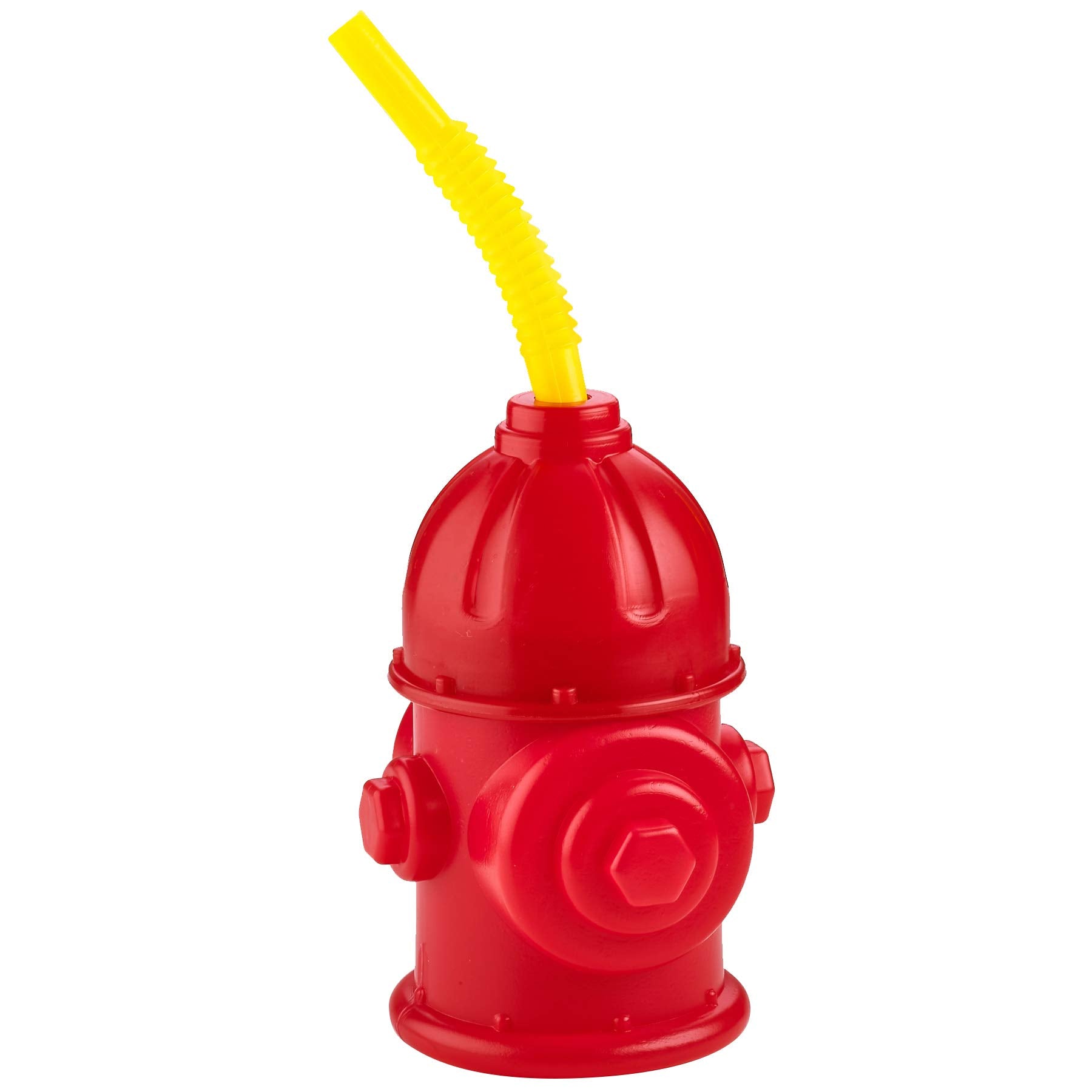 Bedwina Straw Fire Hydrant Cups with Lids - (Pack of 4) Reusable 12 oz, Red Plastic Fire Truck Party Supplies Cups and Firefighter Birthday Party Favors for Kids