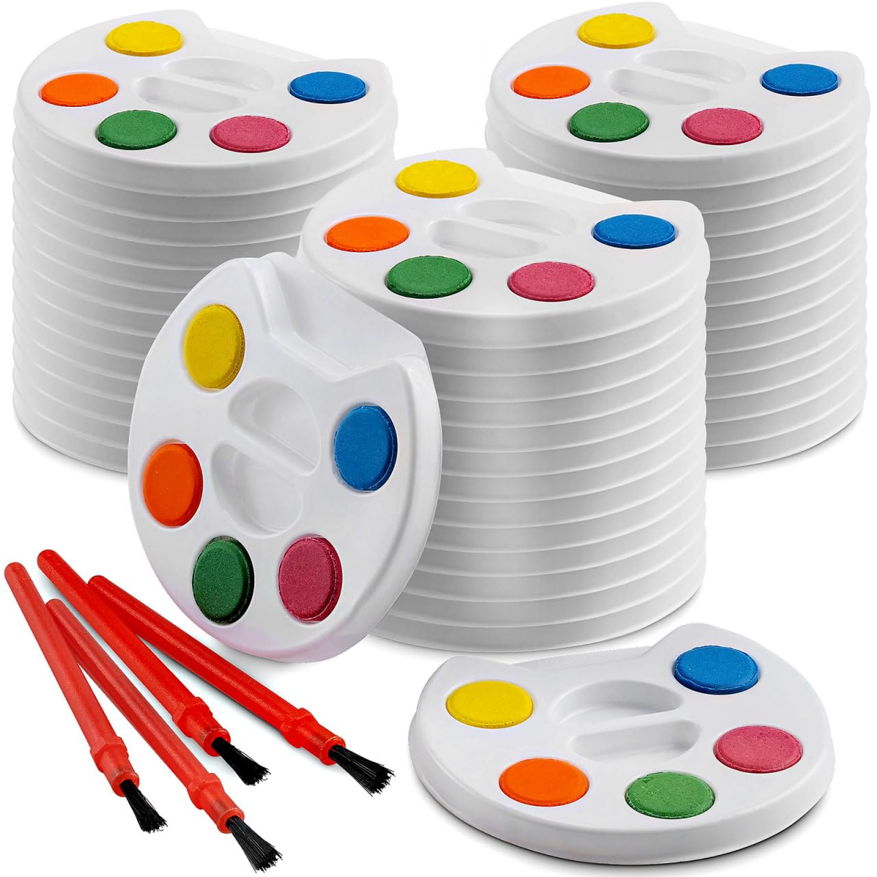 Mini Watercolor Kids Paint Set - (Bulk Pack of 120) - 5 Watercolor Paints, Palette Tray and Painting Brush, for Art Party Favors, Kids Prizes and Paint Party Supplies