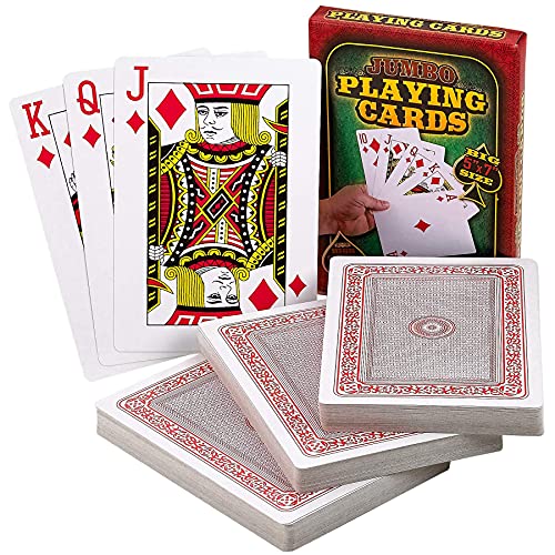 Jumbo Large Playing Cards - Big 5 x 7 Inch Giant Deck of Huge Poker Playing Cards for Casino Theme Party Decorations Game Night and Magic Supplies