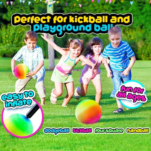 Bedwina Rainbow Playground Balls - 8.5Inch - Rubber Bouncy Inflatable Balls for Kids and Adults, Indoor and Outdoor Games, Kickball, Dodgeball, Four Square, Dodge Ball, Handball