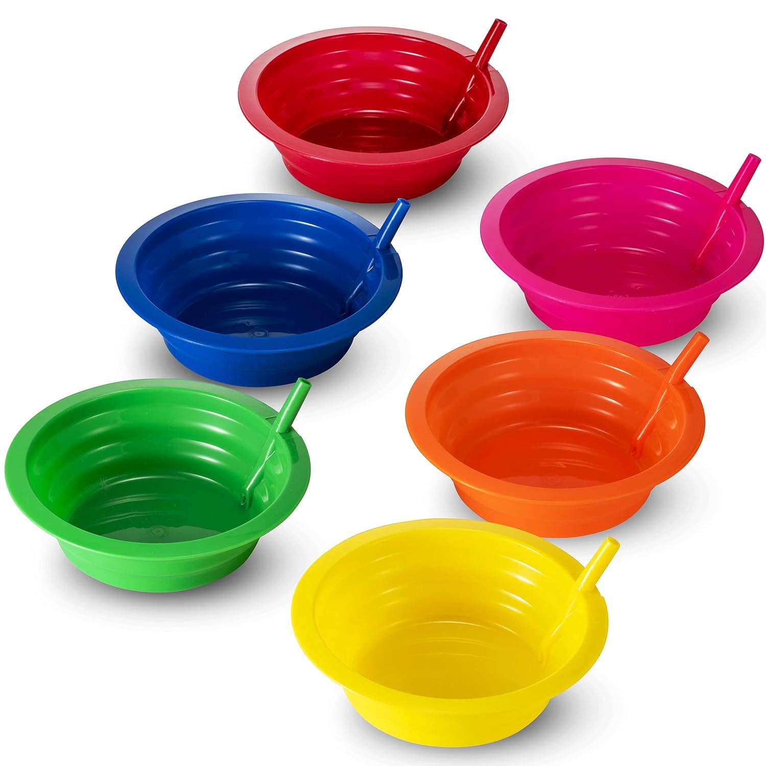JoyServe Cereal Bowls with Straws and Straw Cups - BPA-Free Plastic Reusable Bowls with Built-In Straws