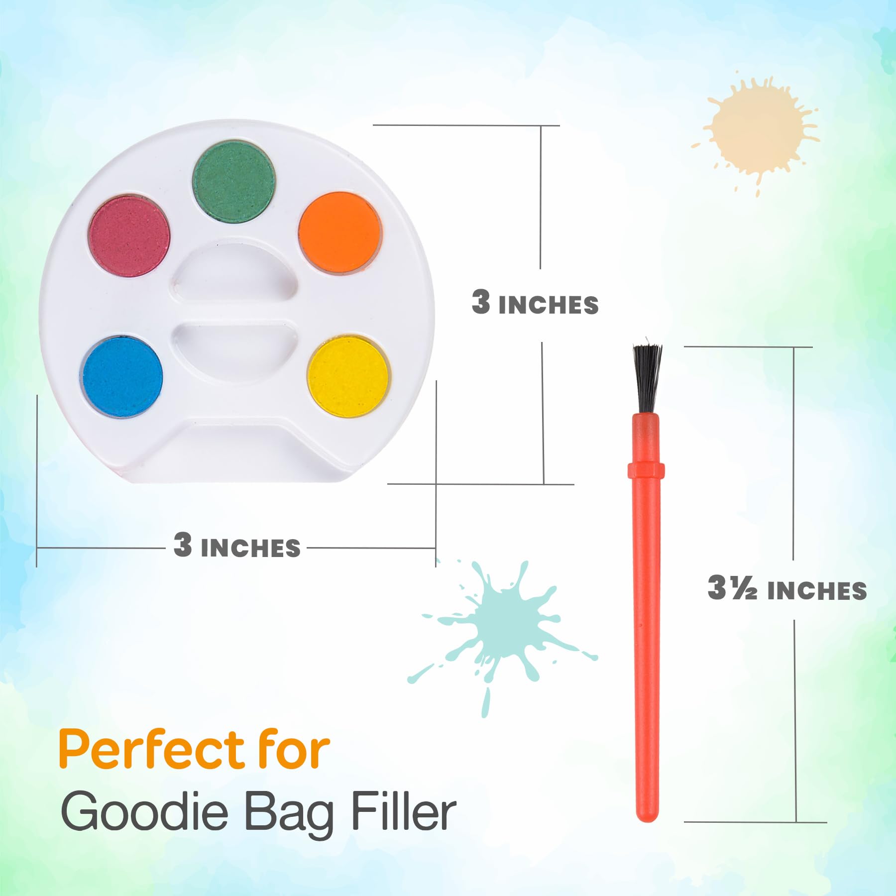 Bedwina Mini Watercolor Kids Paint Set - (Bulk Pack of 24) - 5 Watercolor Paints, Palette Tray and Painting Brush, for Art Party Favors and Paint Party Supplies