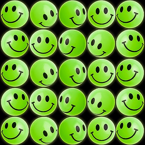Bulk Bouncy Balls Glow in The Dark - (1inch / 27mm) Diameter, High Bouncing, Small Rubber Smile Face Bouncing Balls for Kids, Vending Machines, Game Prize Toys, Party Favor, Gift Bag Filler