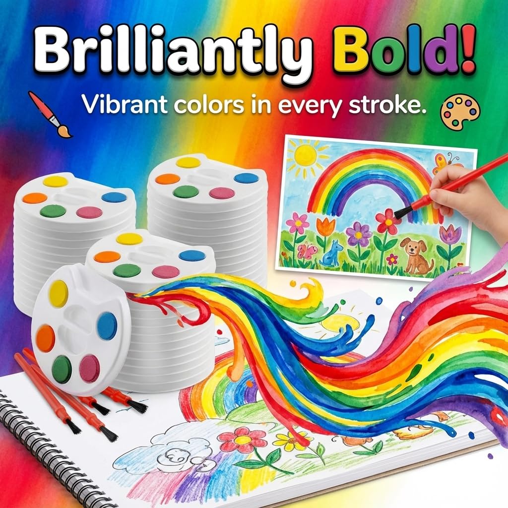 Mini Watercolor Paint Sets (24-Pack) 5-Color Paint Palettes with Brush
