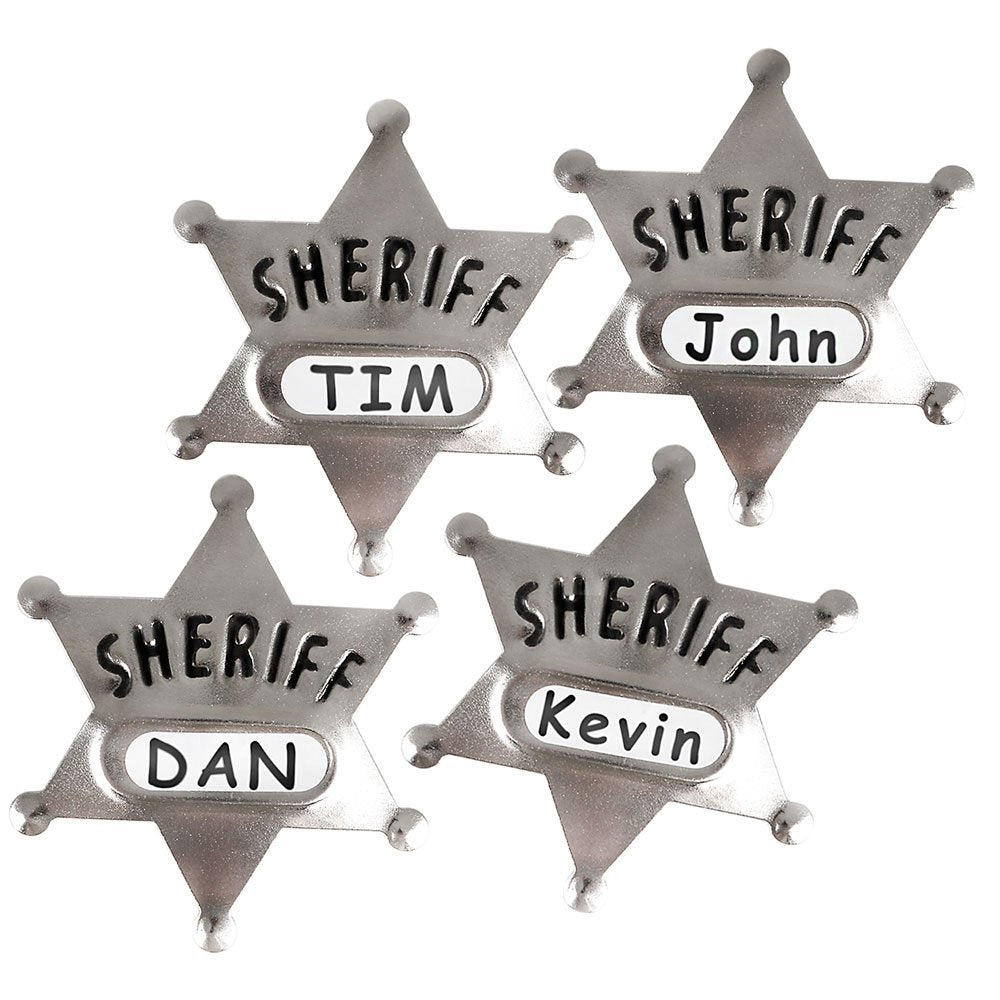 Metal Sheriff Badges - Silver Star Name Badges with Stickers for Personalized Names, Western Cowboy Dress Up Deputy's Badge Toys for Kids Birthday Party Favors, Giveaways & More