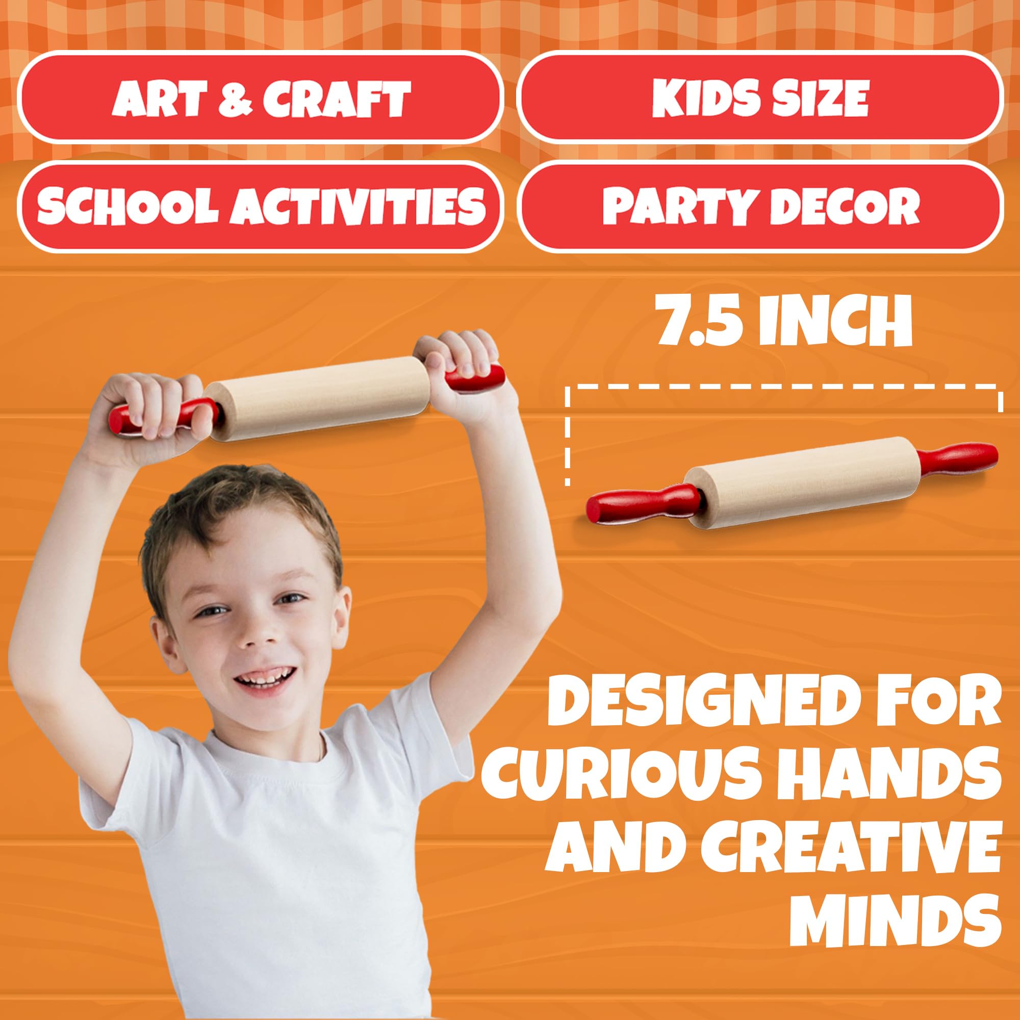 Mini Rolling Pin 7.5 Inch Kids Rolling Pin - (Pack of 6) Set for Play Dough Accessories Small Rolling Pin For Dough - Wood Kids Rolling Pins with Handles for Foods, Accessories