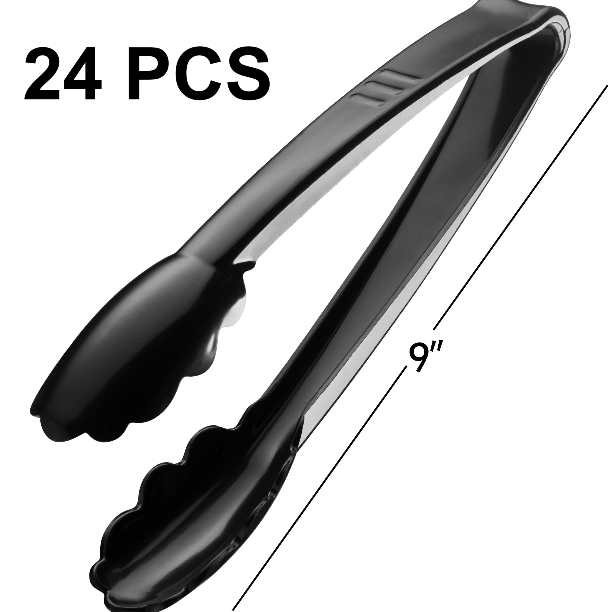 Plastic Tongs for Serving 9 Inch - Heavy-Duty Hard Plastic Reusable or Disposable Serving Tongs for Catering, Dinner Parties, Banquets, Buffets, Events, Weddings and Everyday Use, Black