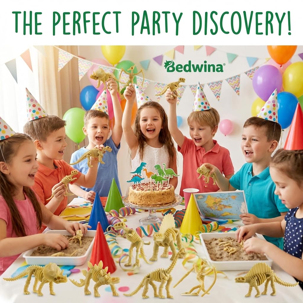 Bedwina Dinosaur Fossil Skeleton - (Pack of 24) 3.7 Inch Assorted Plastic Dino Figure Bones for Kids Science Dig Kit, Digging Sandbox Bins Play Toys, Party Favors, Birthday Decorations