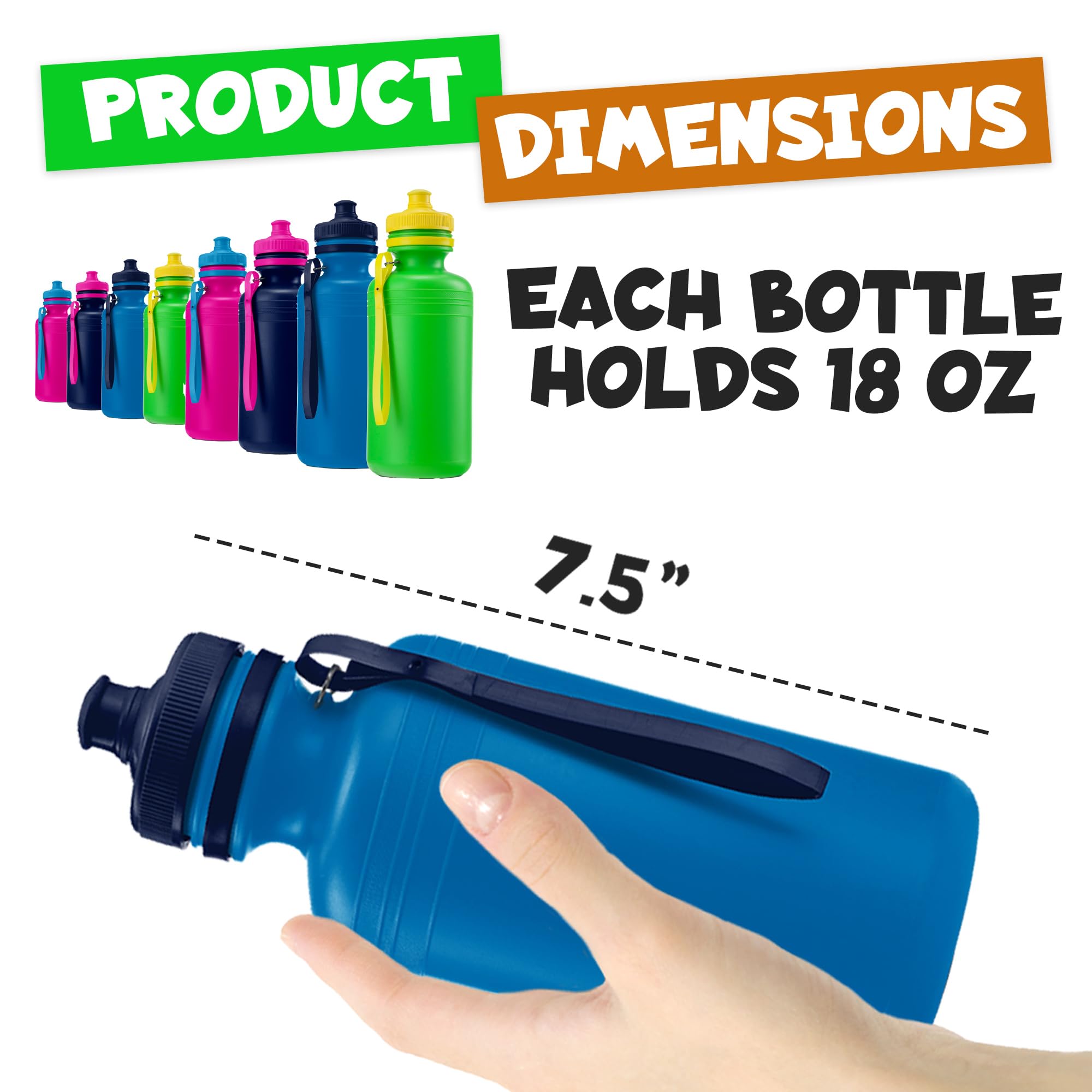 Bedwina Bulk Water Bottles For Kids - (Bulk Pack of 72) 18 Oz - 7.5 Inch BPA-Free Plastic Water Bottles w/Pop-up Tops for Summer, Reusable Water Bottles Bulk for School, Sports Birthday Party Favors