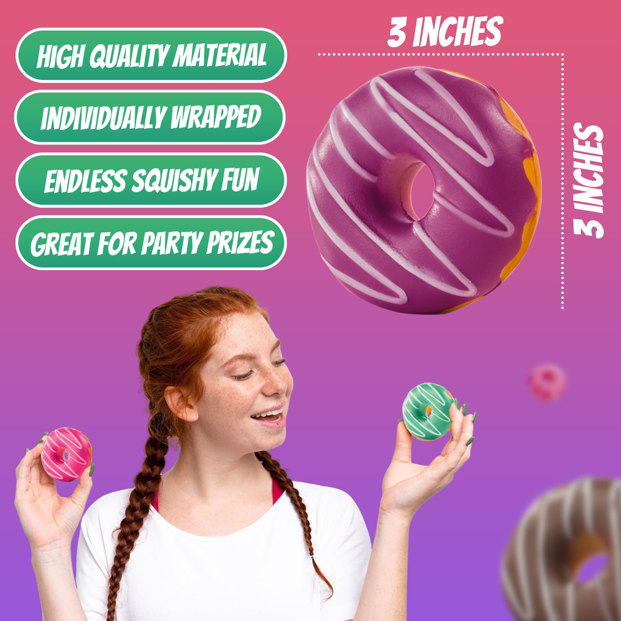 Donut Squishies Party Supplies - 3 Inch Slow Rising Squishy Fake Donuts Squishy Toys Donuts for Kids, Squeeze Ball and Stress Relief, Donut Party Decorations and Birthday Party Favor
