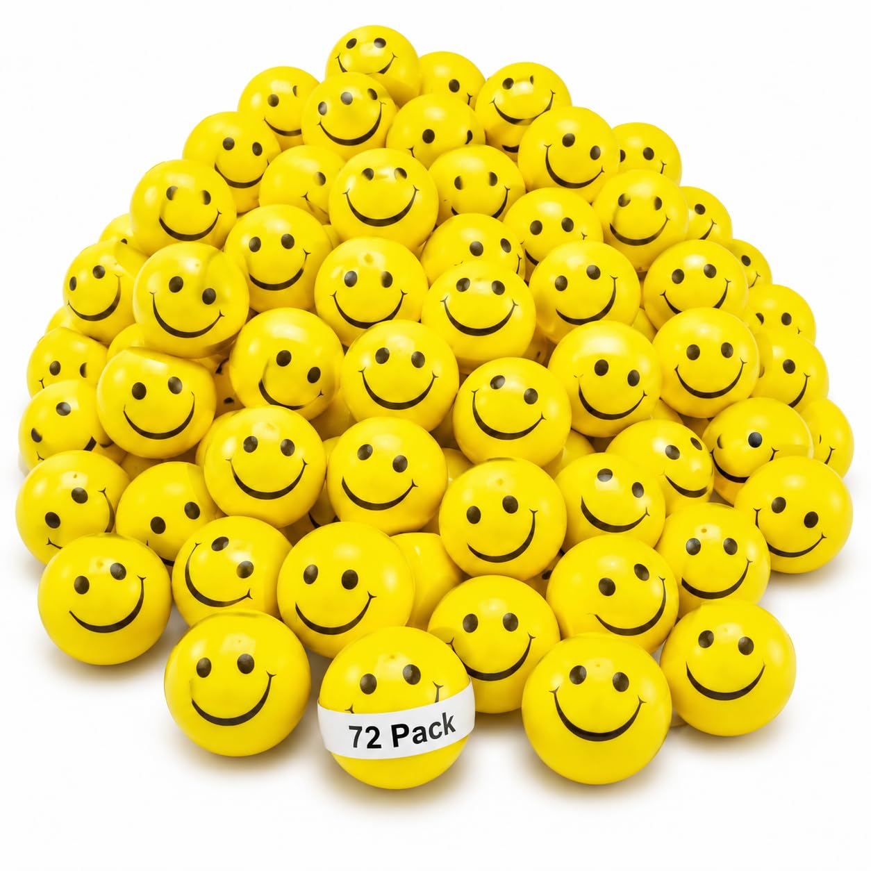 Smile Face Squeeze Balls (72 Pcs Bulk) for Kids and Adults, 2 Inch Mini Yellow Fun Happy Face Stress Anxiety Relief Balls, Hand Therapy Sensory Fidget Toy, Classrooms, Game Prize, Party Favor Gift