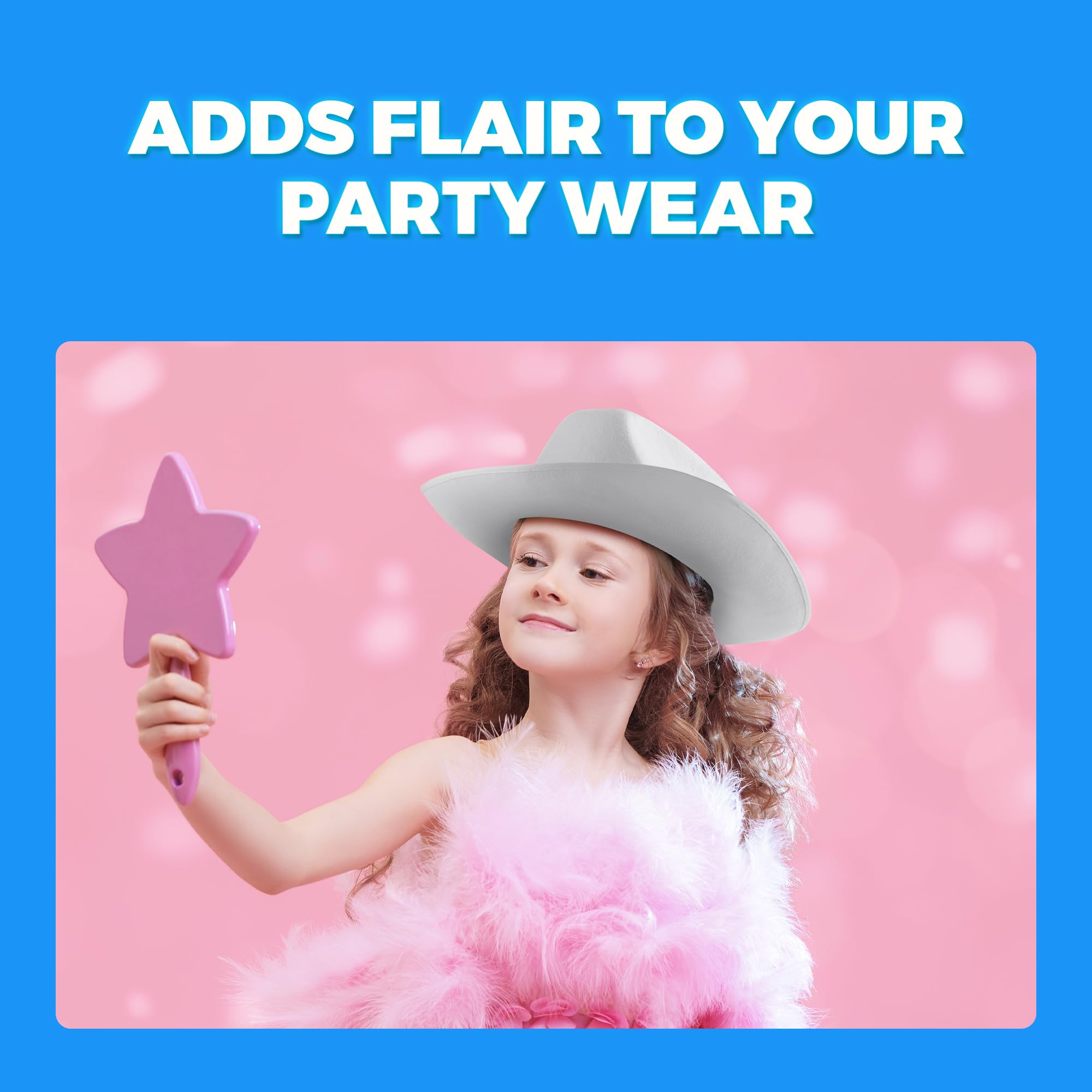 White Felt Cowboy Hats (2-Pack) with Neck Drawstring for Kids' Dress-Up, Costumes, Crafts, and Parties