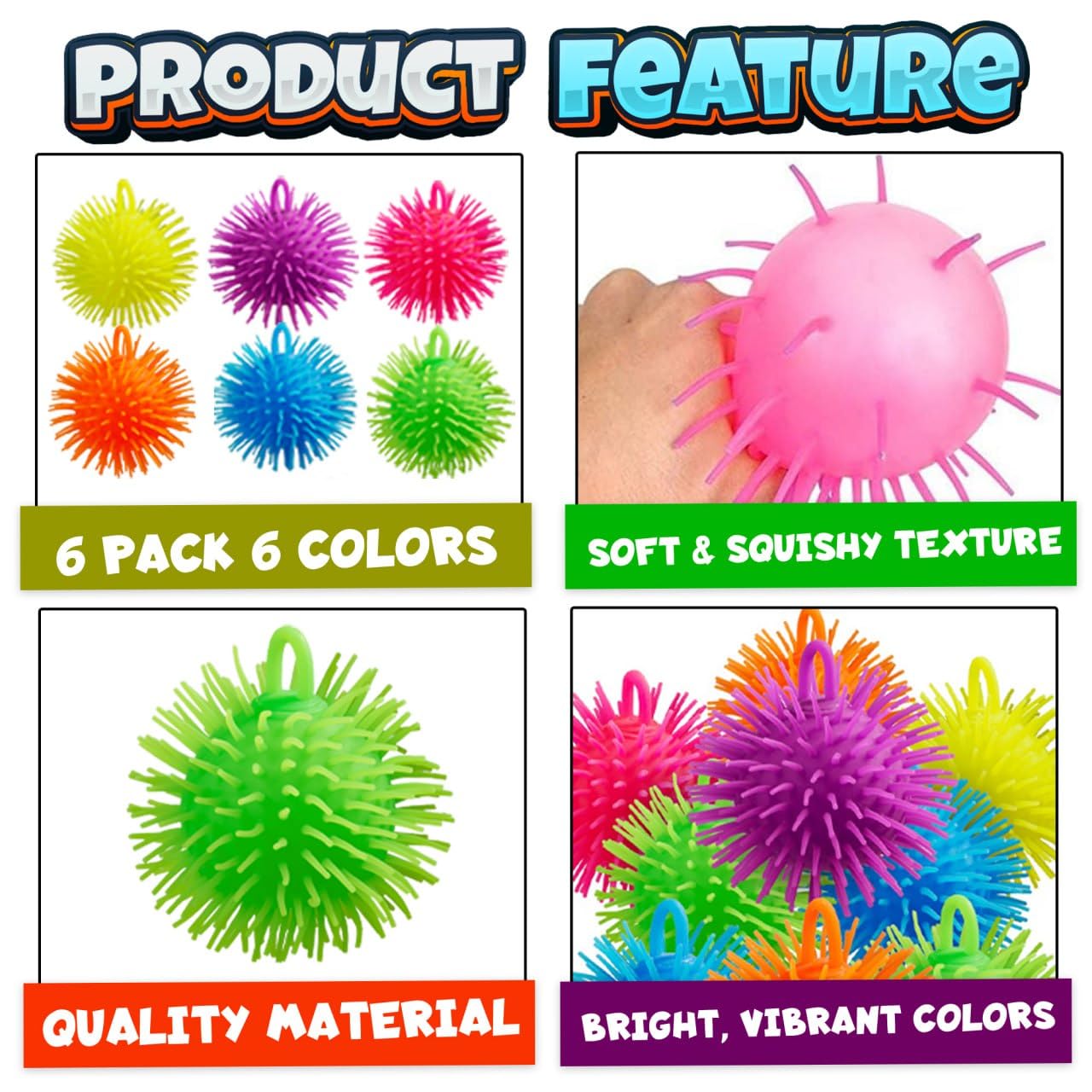 Puffer Balls - Stress Balls Bulk, Neon, Stress Relief Toy for Kids for Goodie Bags and Party Favors in Bulk