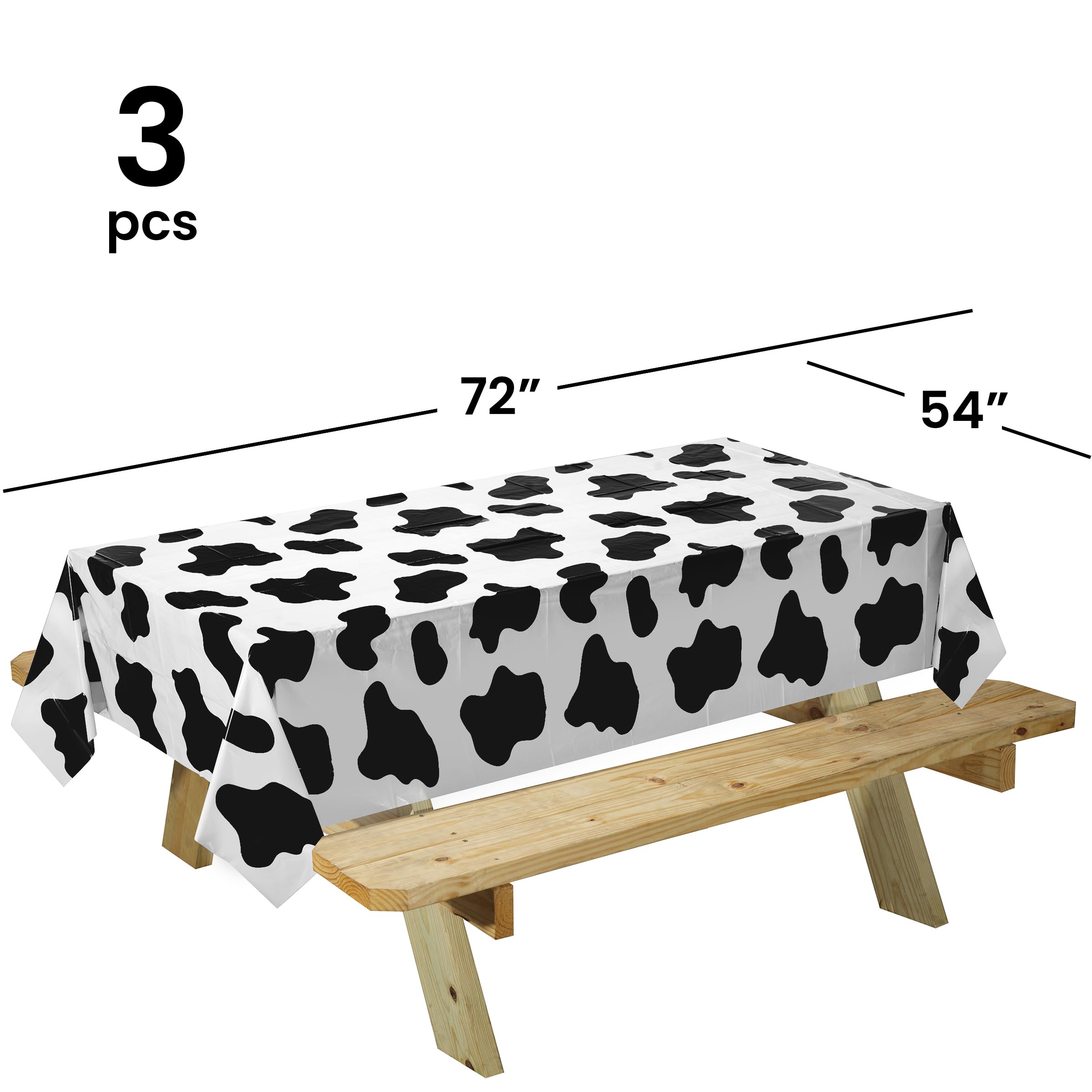 Cow Print Tablecloth - 54 x 72 Inch Tablecloths for Farm Animal Themed Parties, Birthday Party Supplies and Picnic Table Covers, (Black and White)