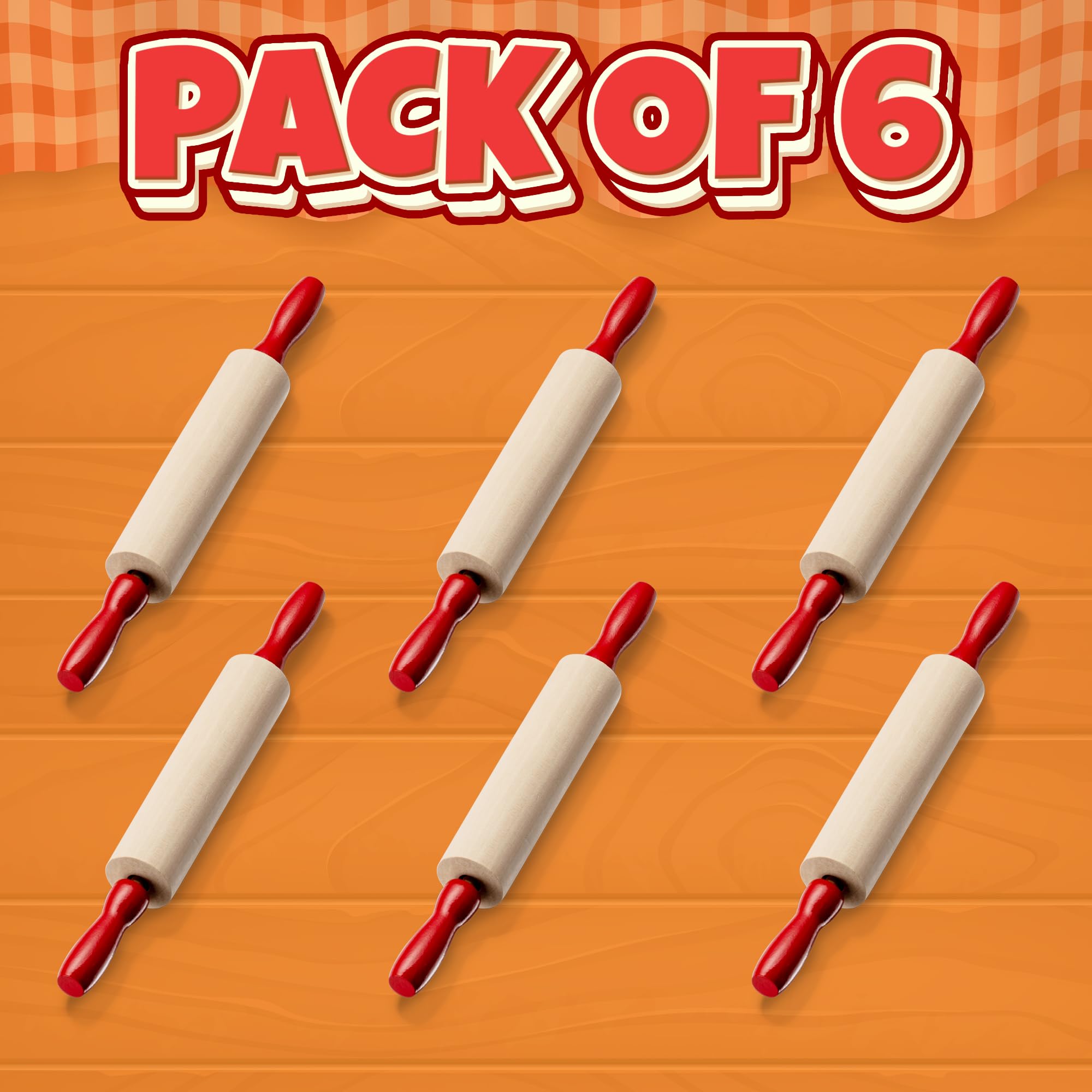 Mini Rolling Pin 7.5 Inch Kids Rolling Pin - (Pack of 6) Set for Play Dough Accessories Small Rolling Pin For Dough - Wood Kids Rolling Pins with Handles for Foods, Accessories