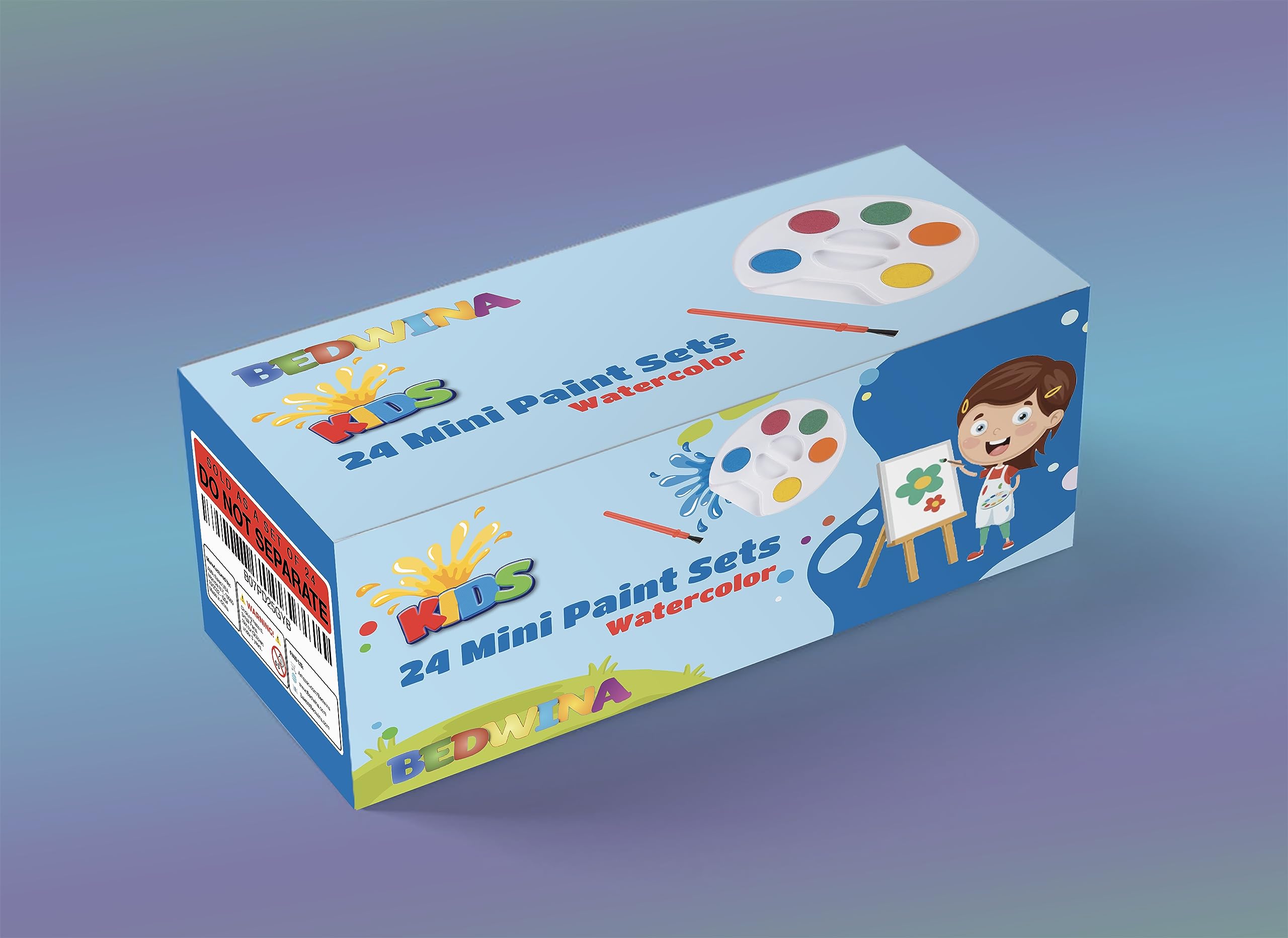 Bedwina Mini Watercolor Kids Paint Set - (Bulk Pack of 24) - 5 Watercolor Paints, Palette Tray and Painting Brush, for Art Party Favors and Paint Party Supplies