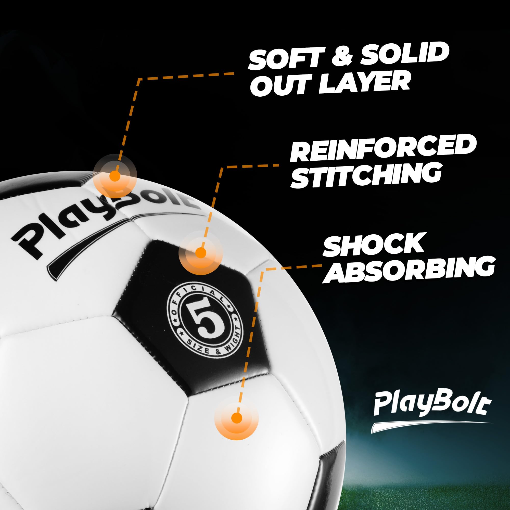 PlayBolt Soccer Ball Size 5 - Official Size Soccer Balls with Pump in Classic Black and White for Kids Youth & Adult Sports, Indoor & Outdoor (Pack of 1)
