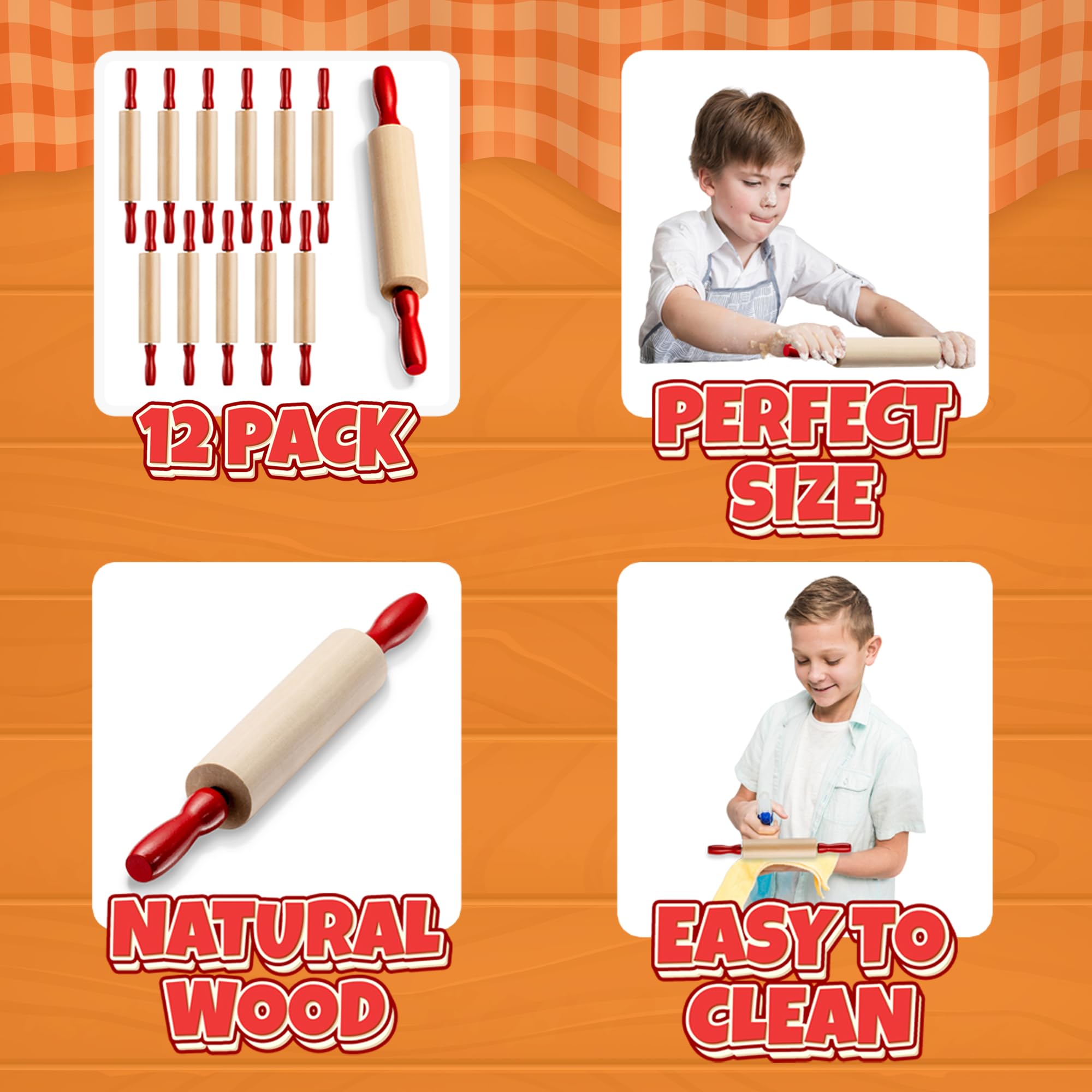 Mini Rolling Pin 7.5 Inch Kids Rolling Pin - (Pack of 6) Set for Play Dough Accessories Small Rolling Pin For Dough - Wood Kids Rolling Pins with Handles for Foods, Accessories