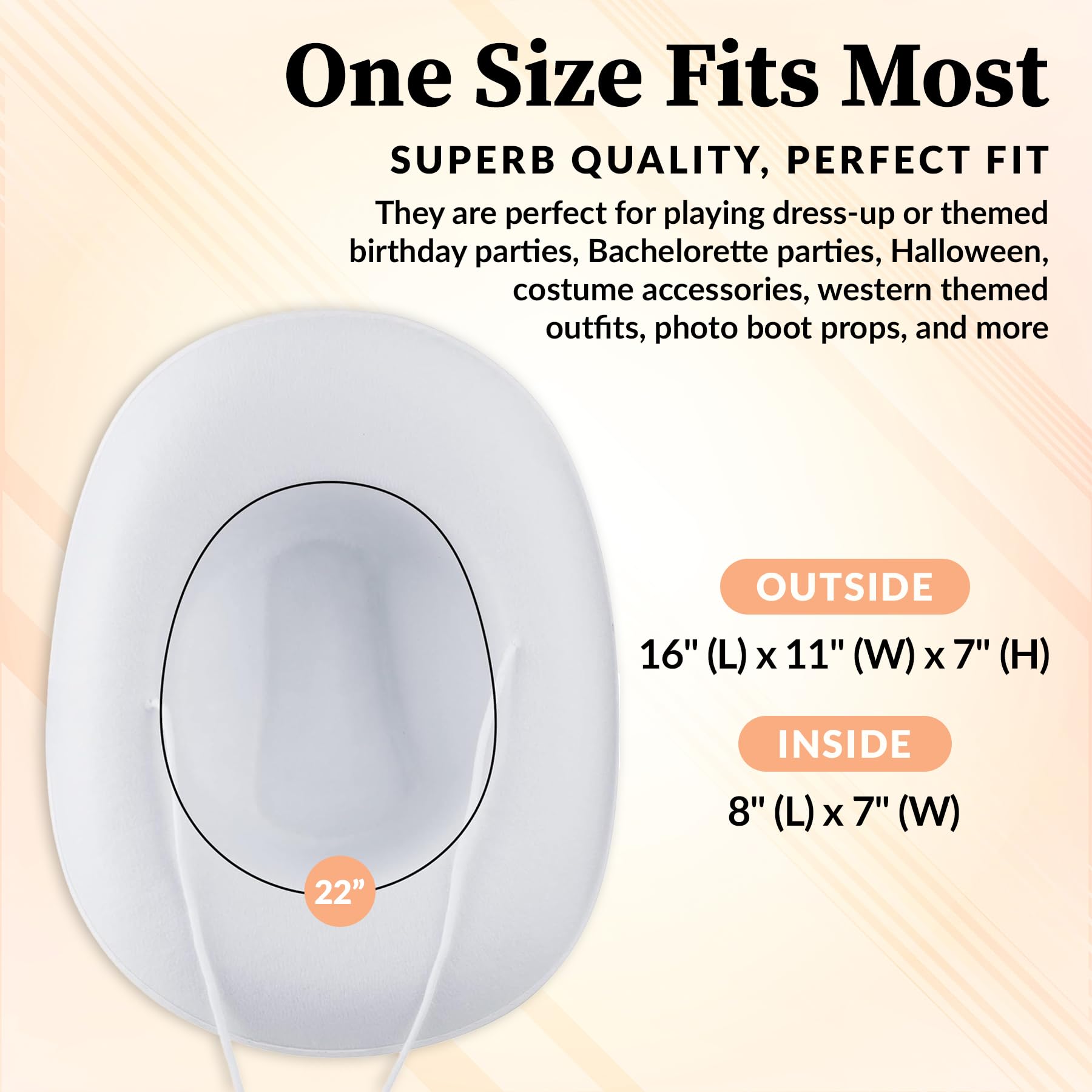 Bedwina White Cowboy Hat - (Pack of 2) for Adults with Adjustable Neck Drawstring, Dress-up Parties, and Play Costume Accessories, Fits Most Teen Girls Boys