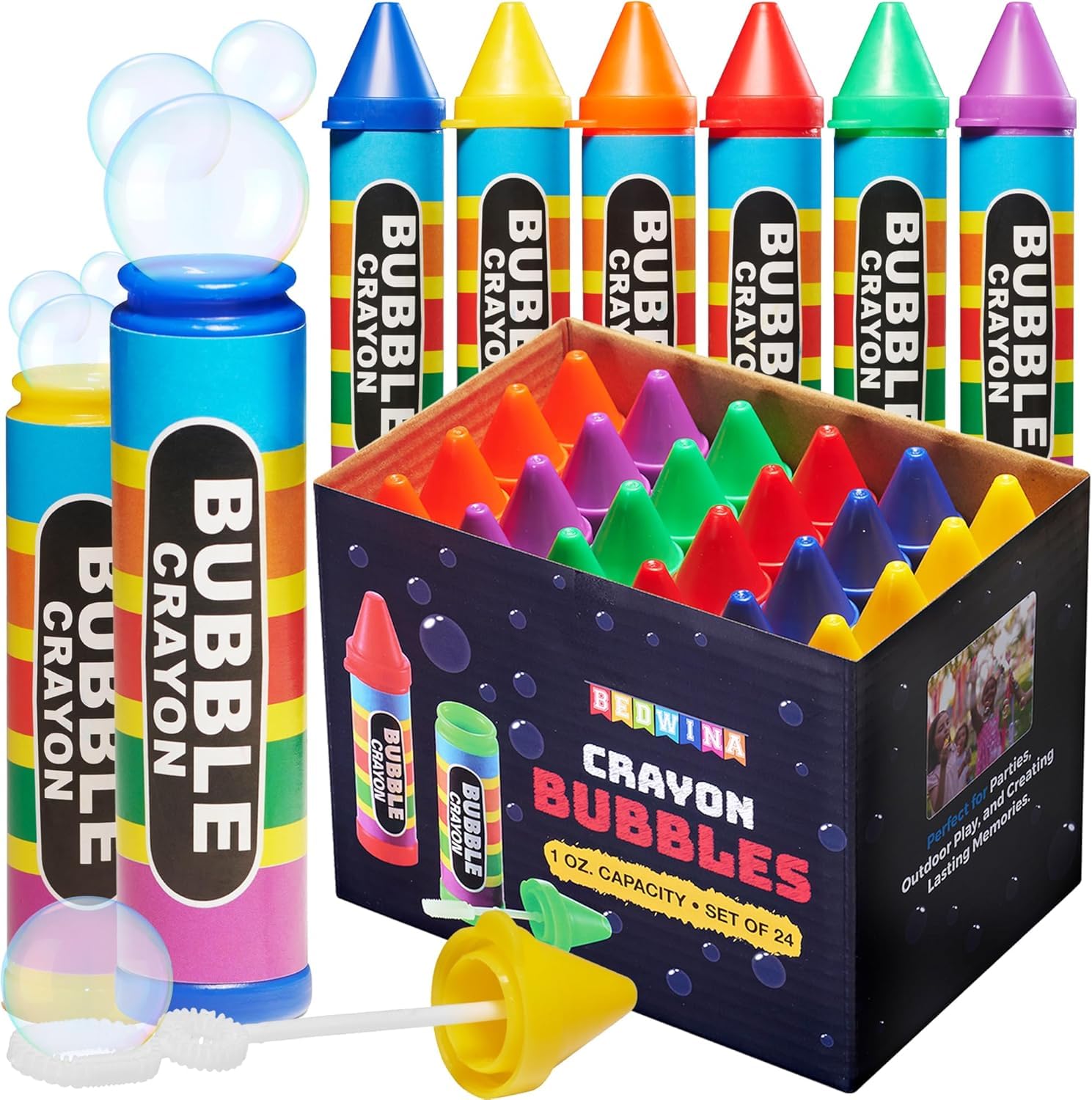 Mini Crayon Bubbles for Kids (Pack of 288) 1 Fl Oz Bulk Bubbles for Kids & Bubble Wand Bottles in Assorted Crayons Shape Colors Non-Toxic Mini Bubbles Party Favors, Outdoor Toys for Goodie Bags