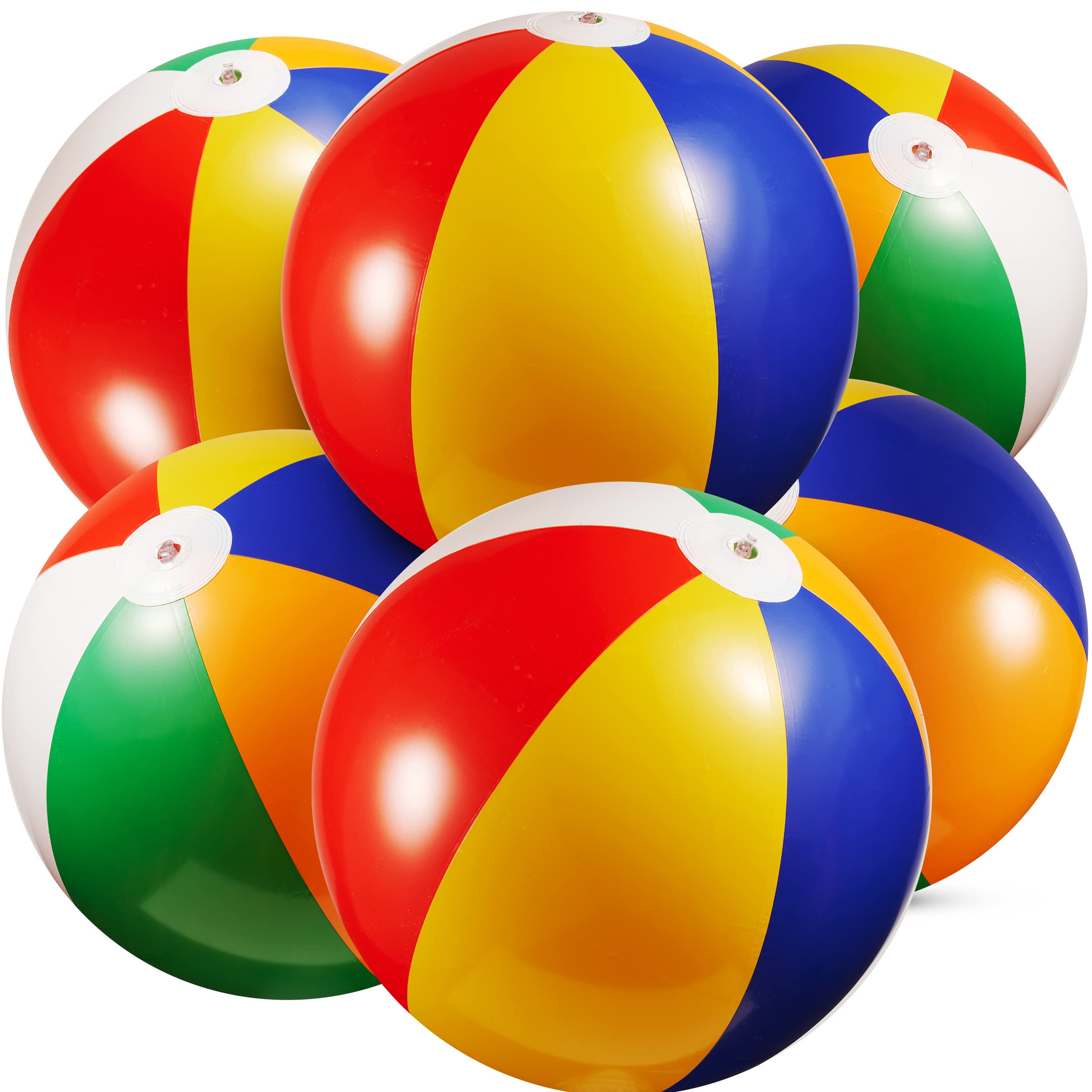 Beach Balls - (Bulk 6-Pack) Large Inflatable Beach Ball Toys for Kids, Colorful Rainbow Party Supplies for Outdoor Fun, Backyards, Swimming Pools, Hawaiian Luau Birthday Decorations and Favors