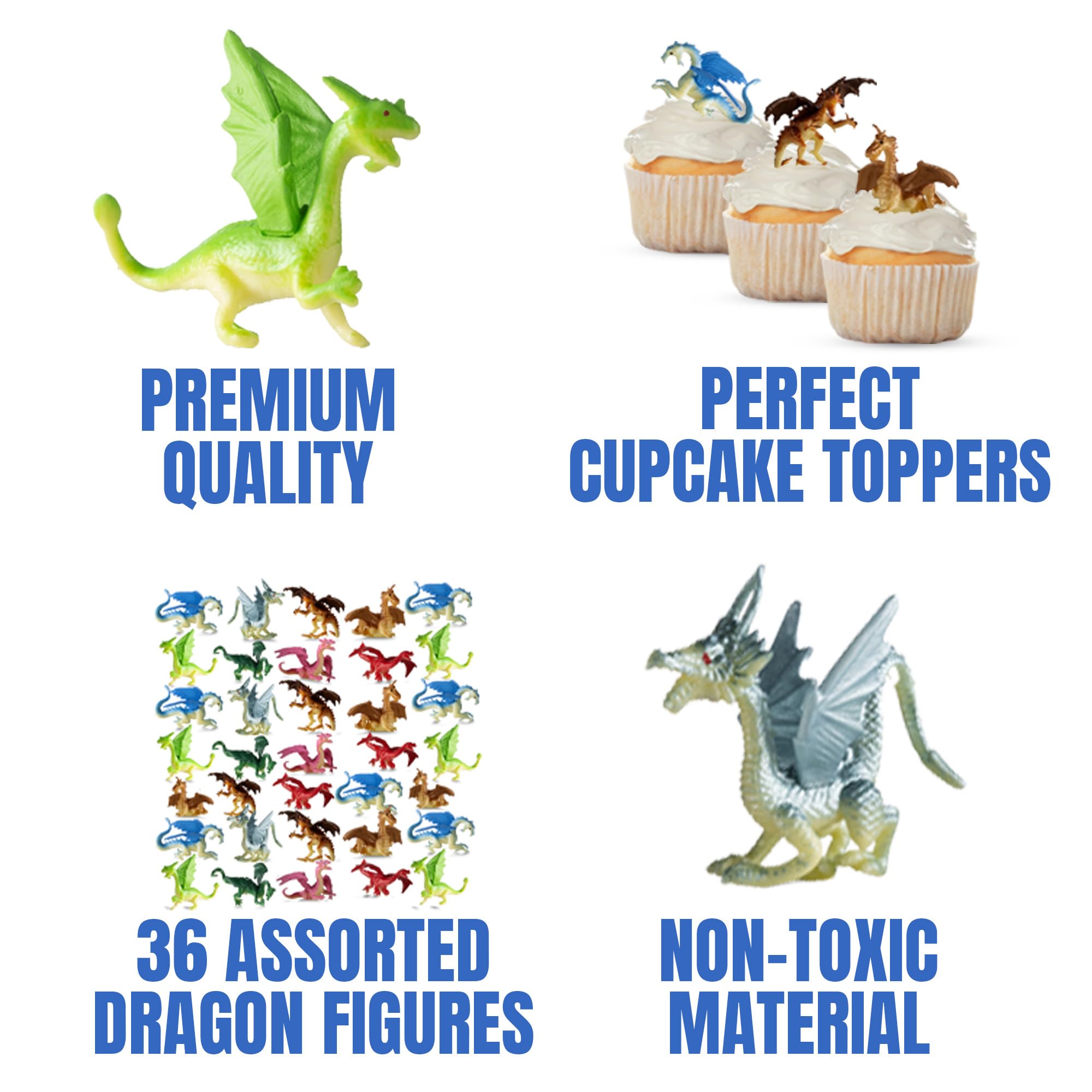 Bedwina Mini Dragon Toy Figures - (Pack of 36) 2 Inch Plastic Rubbery Dragon Figurines in Assorted Colors and Styles - Kids Toys for Birthday Party Favors, Decorations, Cupcake Toppers and Piñatas