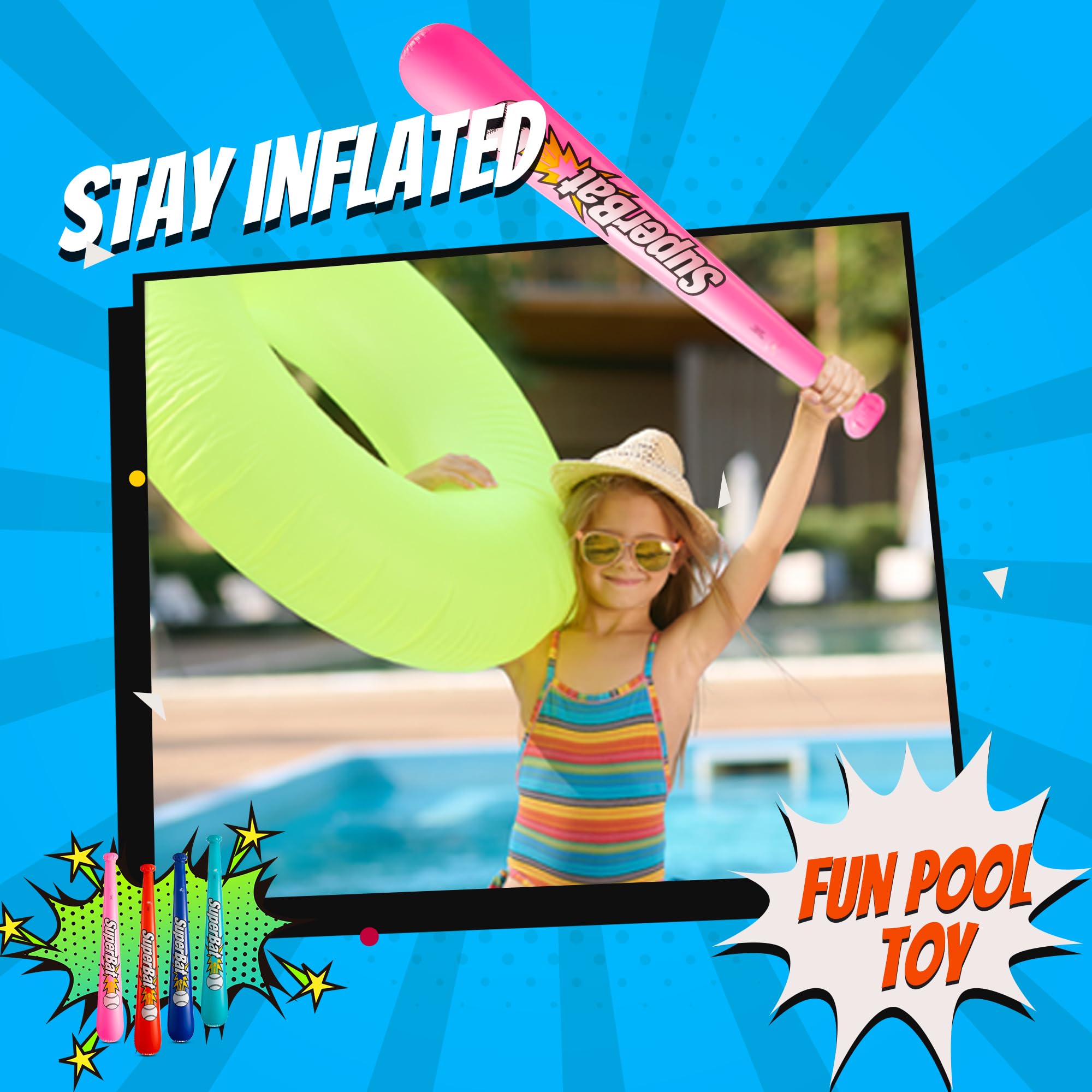 Bedwina Inflatable Baseball Bats in Bulk - (Pack of 12) - Giant 42 Inch Baseball Party Favors for Kids, Sports Theme Toy Party Supplies and Birthday Party Decorations