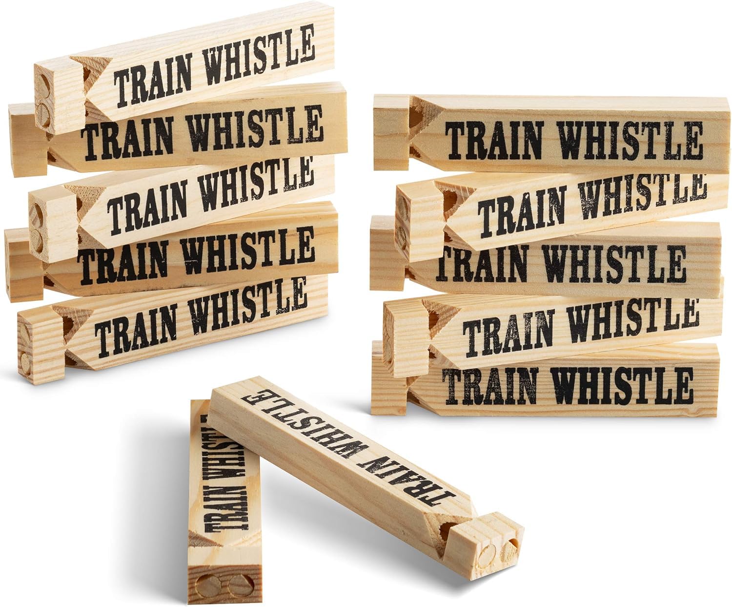 Wooden Train Whistles - Wood Train Whistle for Kids, Train Party Favors, Theme Birthday Decorations, Noisemakers, Goodie Bag Filler, Small Game Prizes, Stocking Stuffers