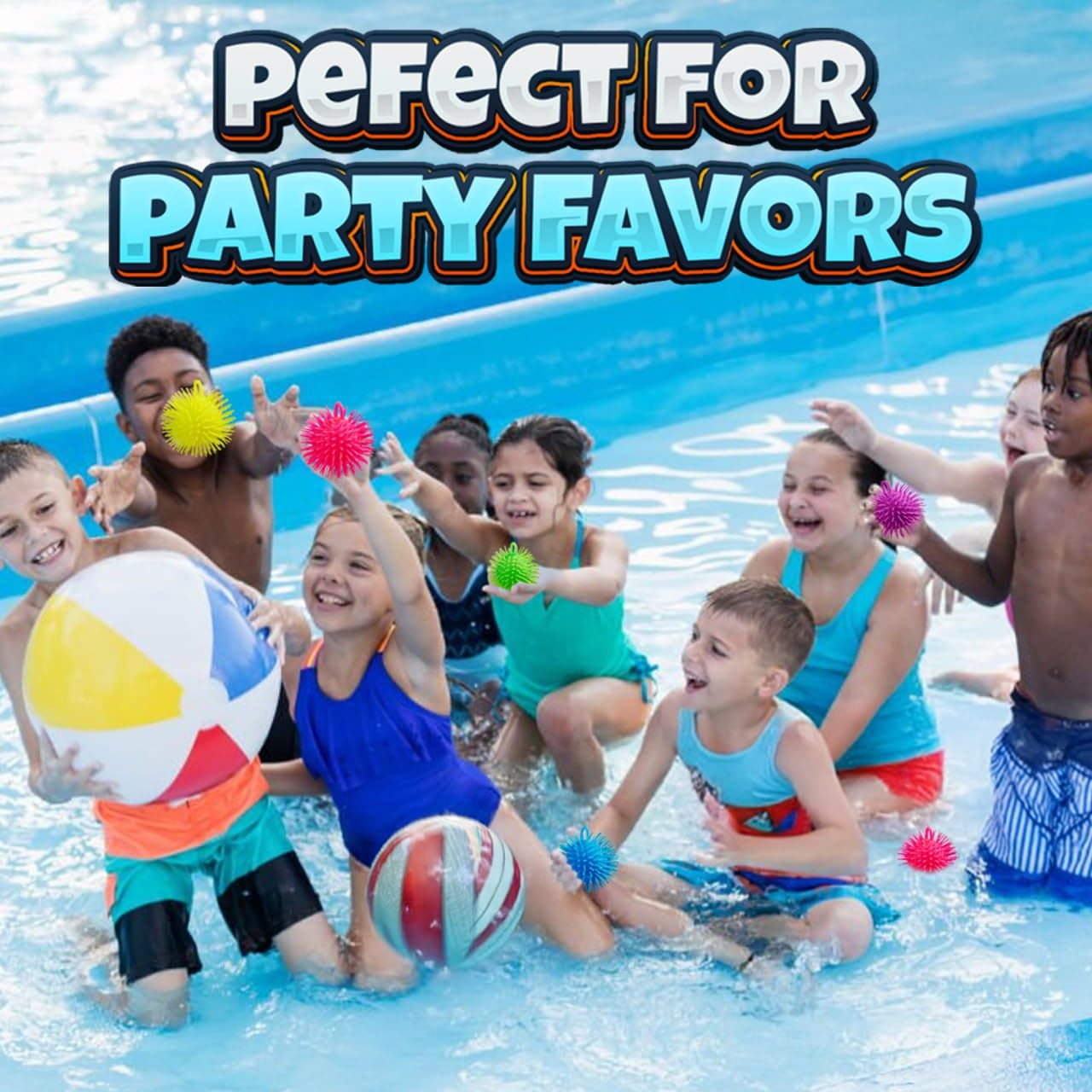 Bedwina Puffer Balls (Pack of 6) - Squishy Balls for Kids Neon Party Favors Sensory, Stress Relief Squishy & Therapy Toys for Kids, Boys & Girls Goodie Bag Stuffers, Prizes and Party Supplies