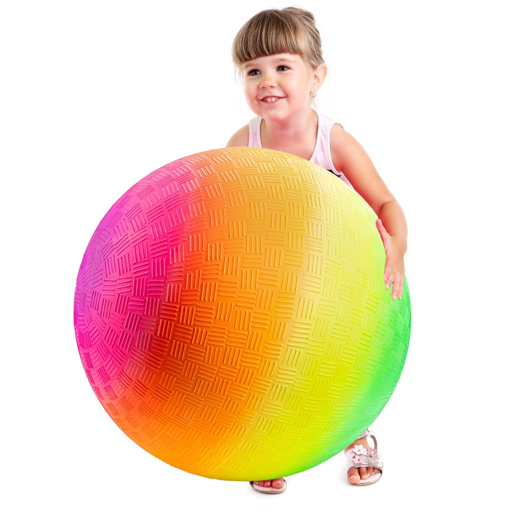 18 Inch Rainbow Playground Ball for Kids (Pack of 1) Jumbo Size Rainbow Inflatable Big Bouncy Kickball for Park, Giant Balls for Indoor and Outdoor Games with Hand Pump