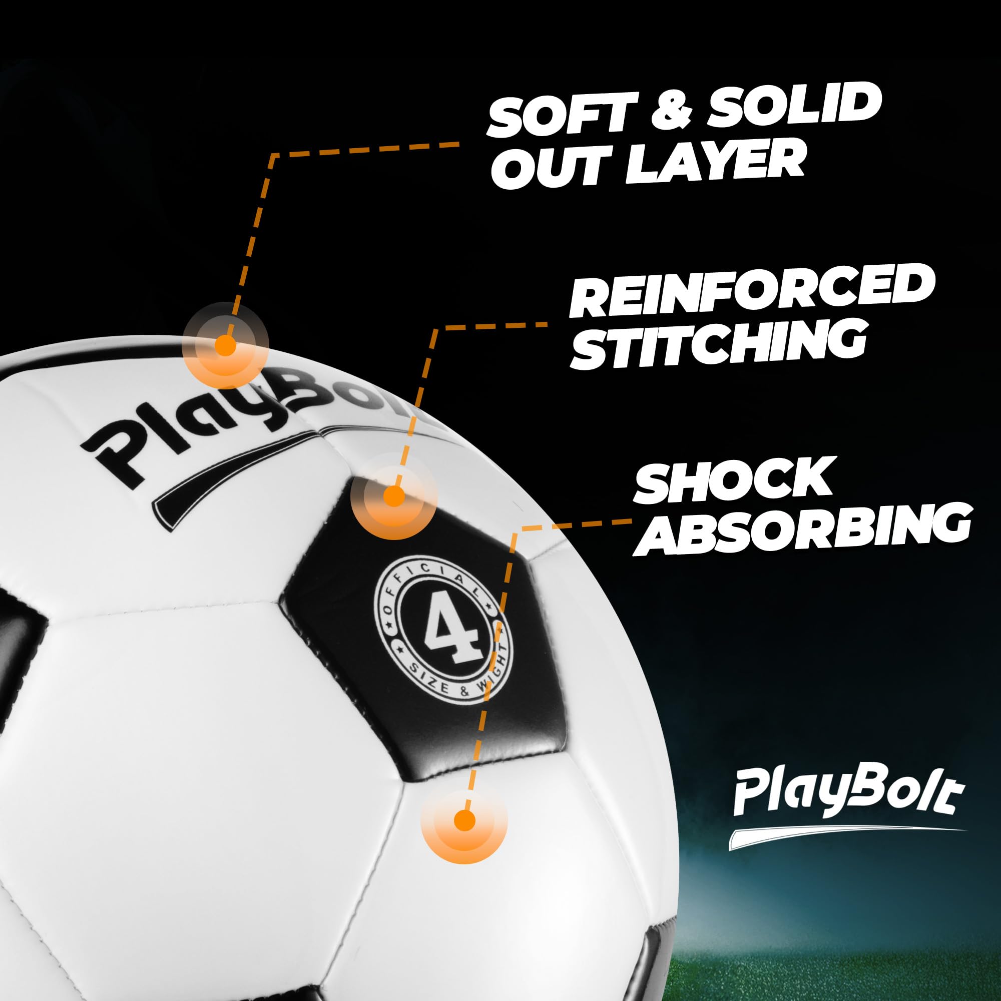 PlayBolt Soccer Ball Size 4 - Official Size Soccer Balls with Pump in Classic Black and White for Kids Youth & Adult Sports, Indoor & Outdoor (Pack of 1)