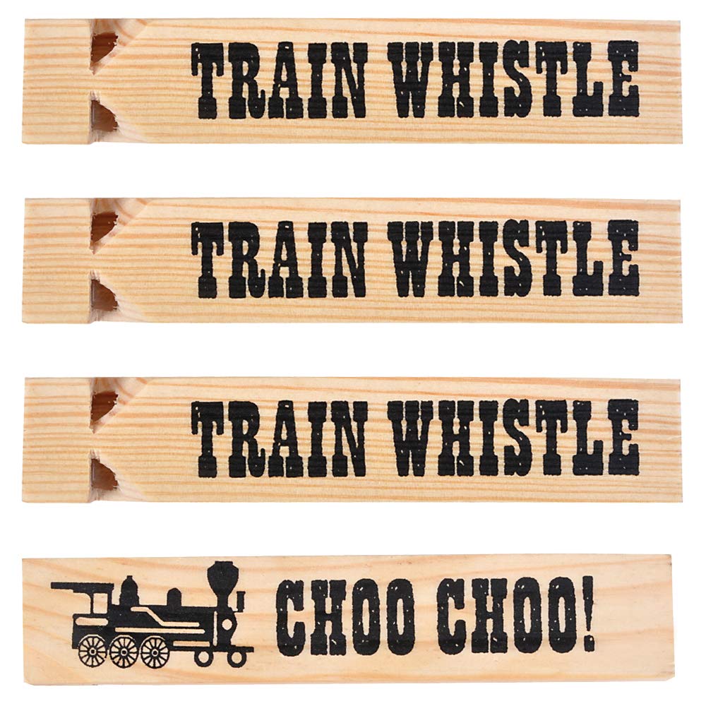 Wooden Train Whistles - Wood Train Whistle for Kids, Train Party Favors, Theme Birthday Decorations, Noisemakers, Goodie Bag Filler, Small Game Prizes, Stocking Stuffers