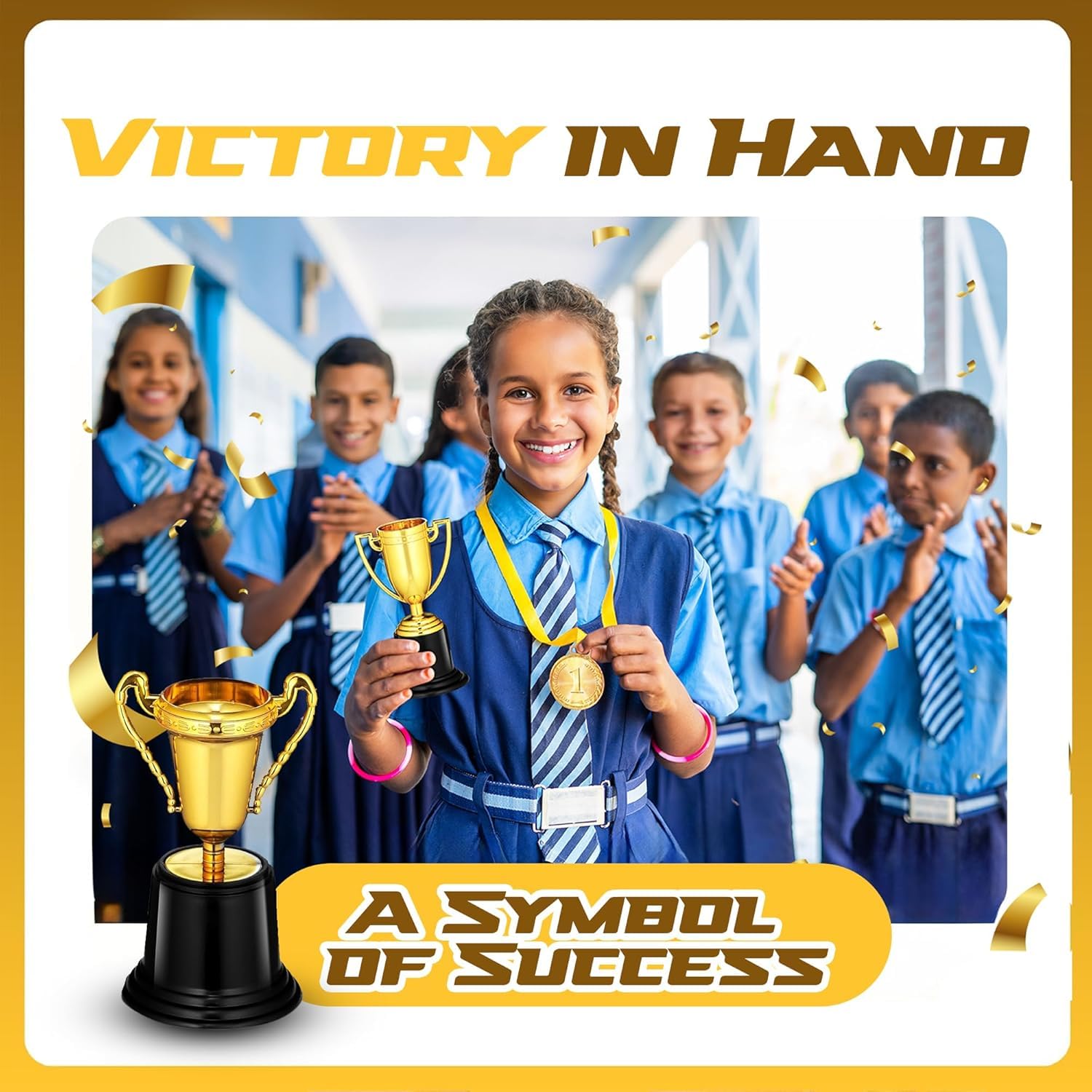 Bedwina Gold Award Trophy Cups - Pack of 12 Bulk - Plastic Gold Trophies for Party Favors, Props, Rewards, Winning Prizes, Competitions for Kids and Adults