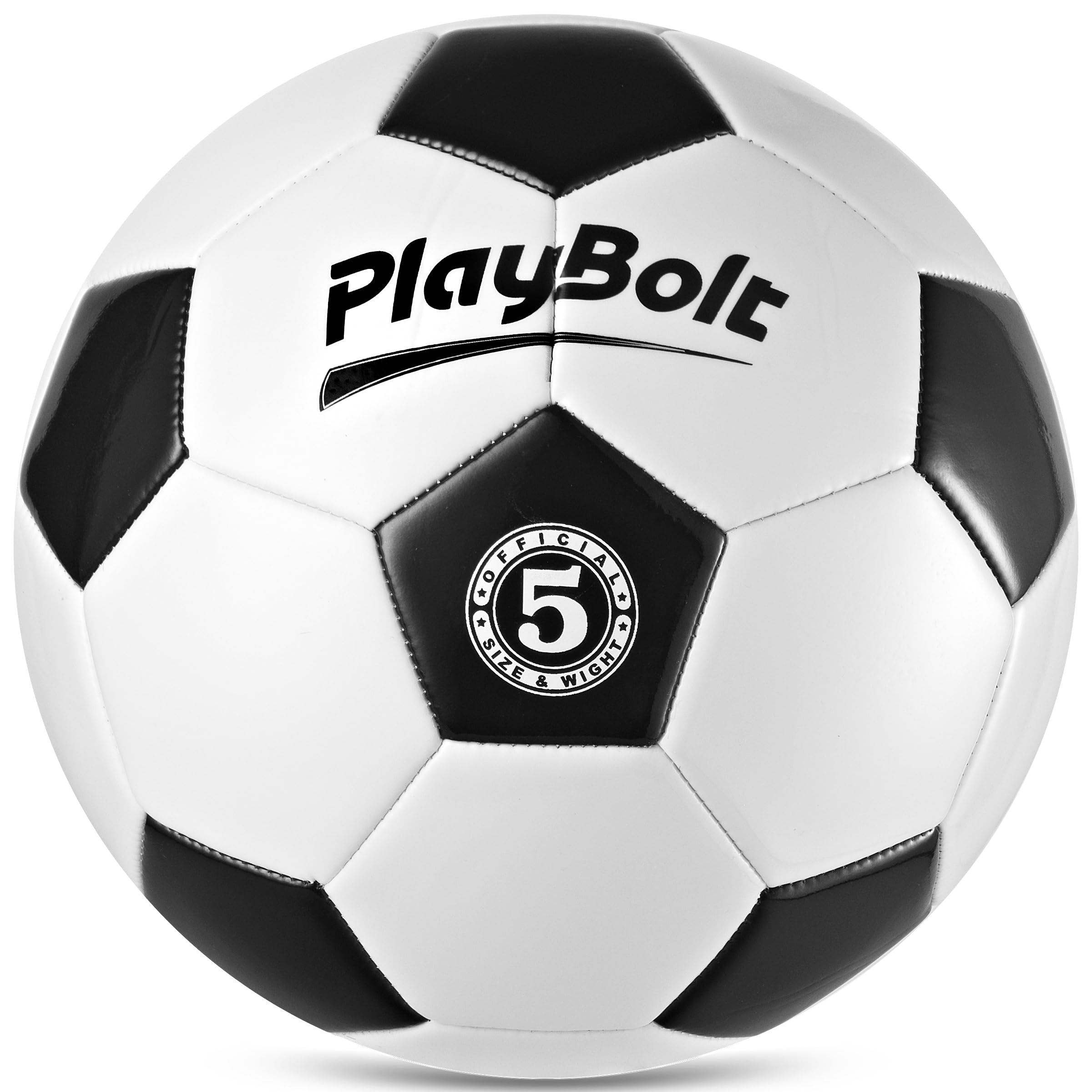 PlayBolt Soccer Ball Size 5 - Official Size Soccer Balls with Pump in Classic Black and White for Kids Youth & Adult Sports, Indoor & Outdoor (Pack of 4)