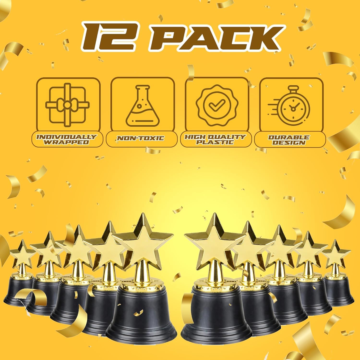 Bedwina Star Trophy Award - Pack of 36 Bulk - 4.5 Inch Gold Award Trophies For Kids Awards, Choice Prizes For Adults, Winner Competitions, Sports Events, Party Decorations, Teachers And Party Favors
