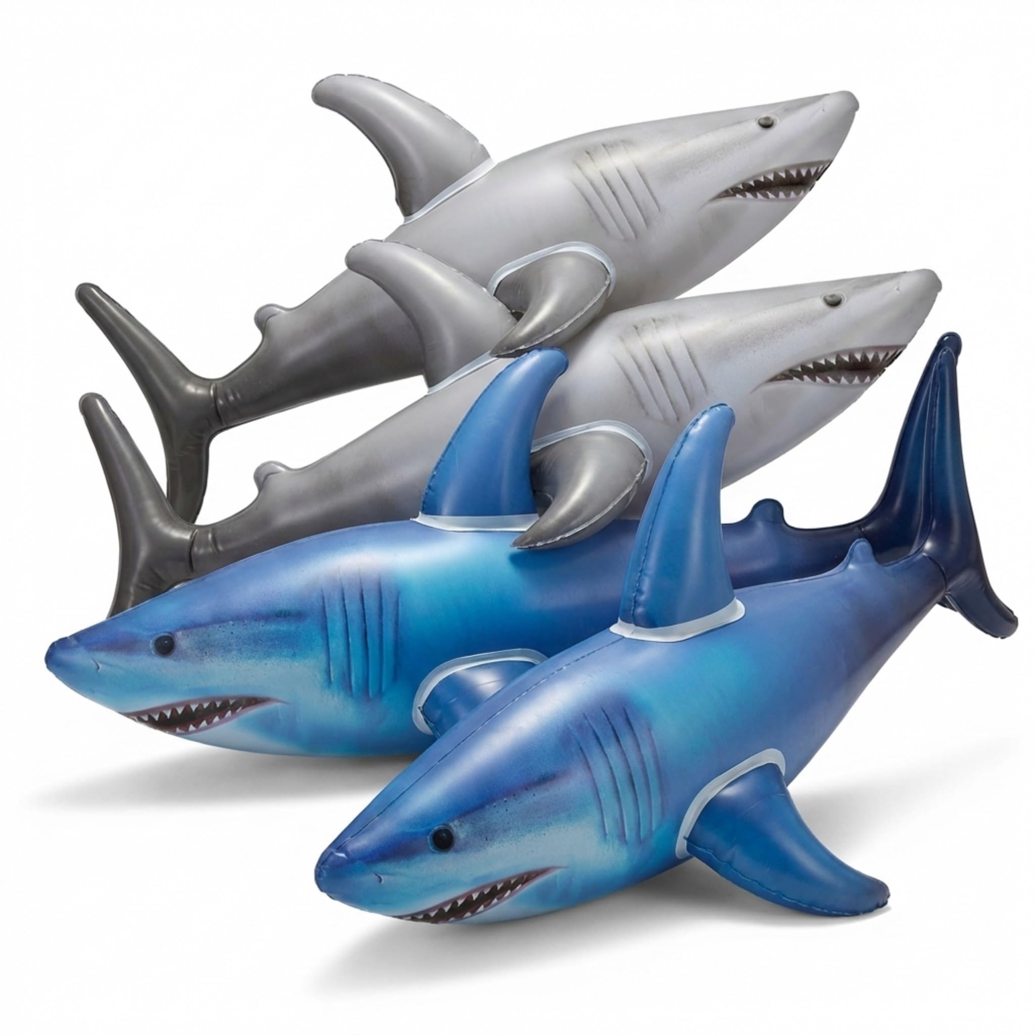 Inflatable Shark Birthday Party Decorations & Pool Toys - 4 Pack (2 Grey, 2 Blue) Large 23-Inch Blow-Up Shark Float Party Supplies for Kids or Adults Birthday, Beach, Summer Games & Party Favor Gifts