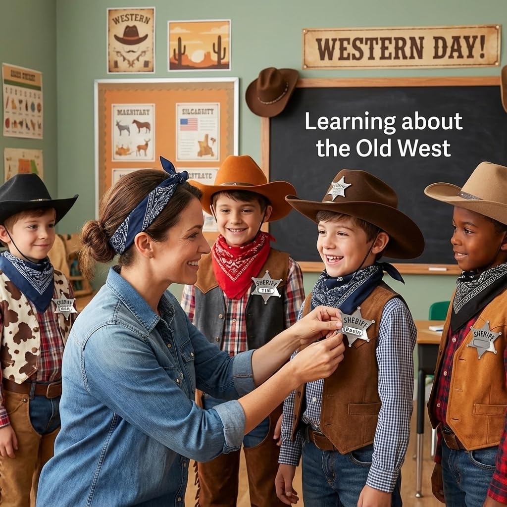 Bedwina Metal Sheriff Badges - (Pack of 120) Silver Star Name Badges with Stickers for Personalized Names, Western Cowboy Dress Up Deputy's Badge Toys for Kids Birthday Party Favors, Giveaways & More