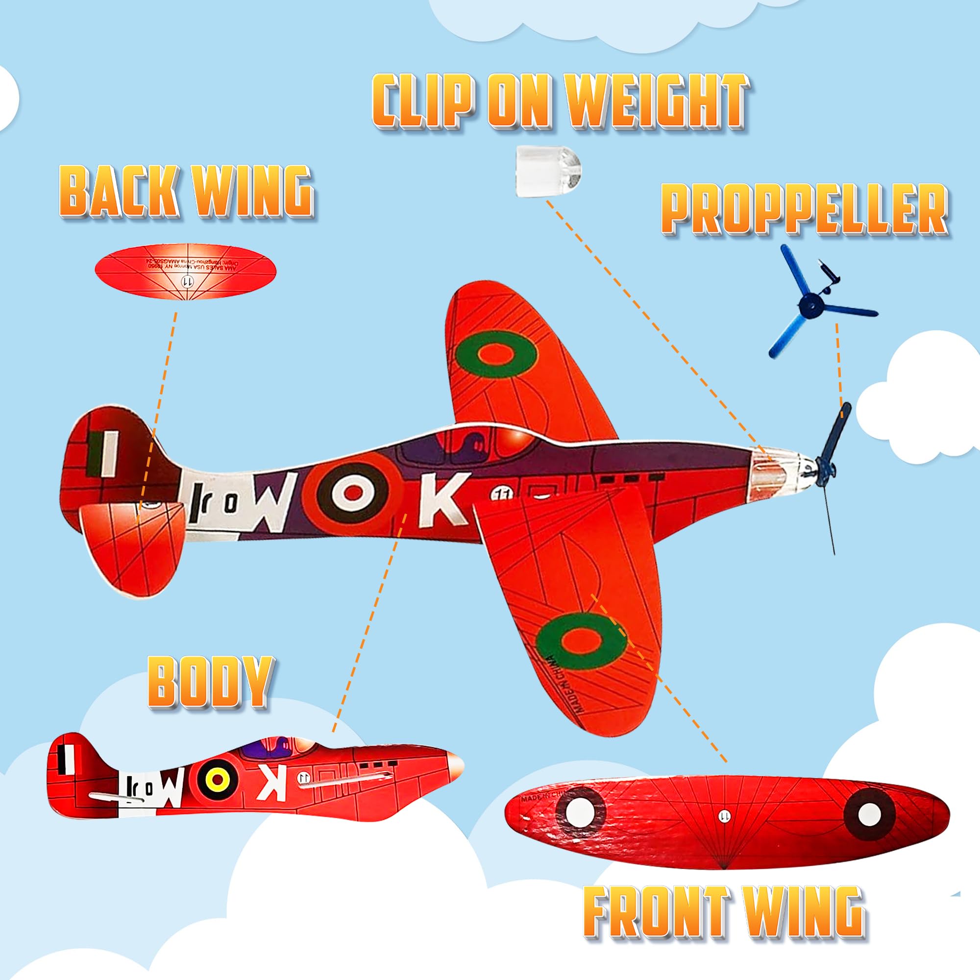 Bedwina Glider Planes Bulk 12-Pack 8-Inch Bomber Airplane Gliders for Kids, Foam Paper Airplane Kit For Birthday, Goodie Bag Stuffers Party Favors For Kids Great Paper Airplanes For Outdoor Flying Toy