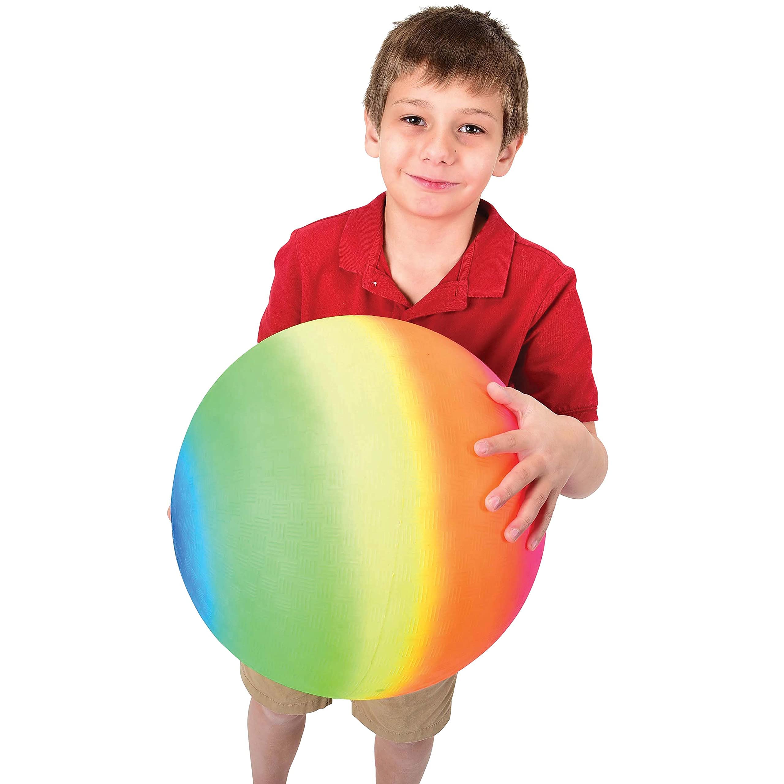 Bedwina 18 Inch Rubber Playground Balls for Kids - (Pack of 2) Jumbo Size Rainbow Inflatable Backyard Play Balls and Bouncing Kickballs Fun for Park, Indoor and Outdoor Games with Hand Pump