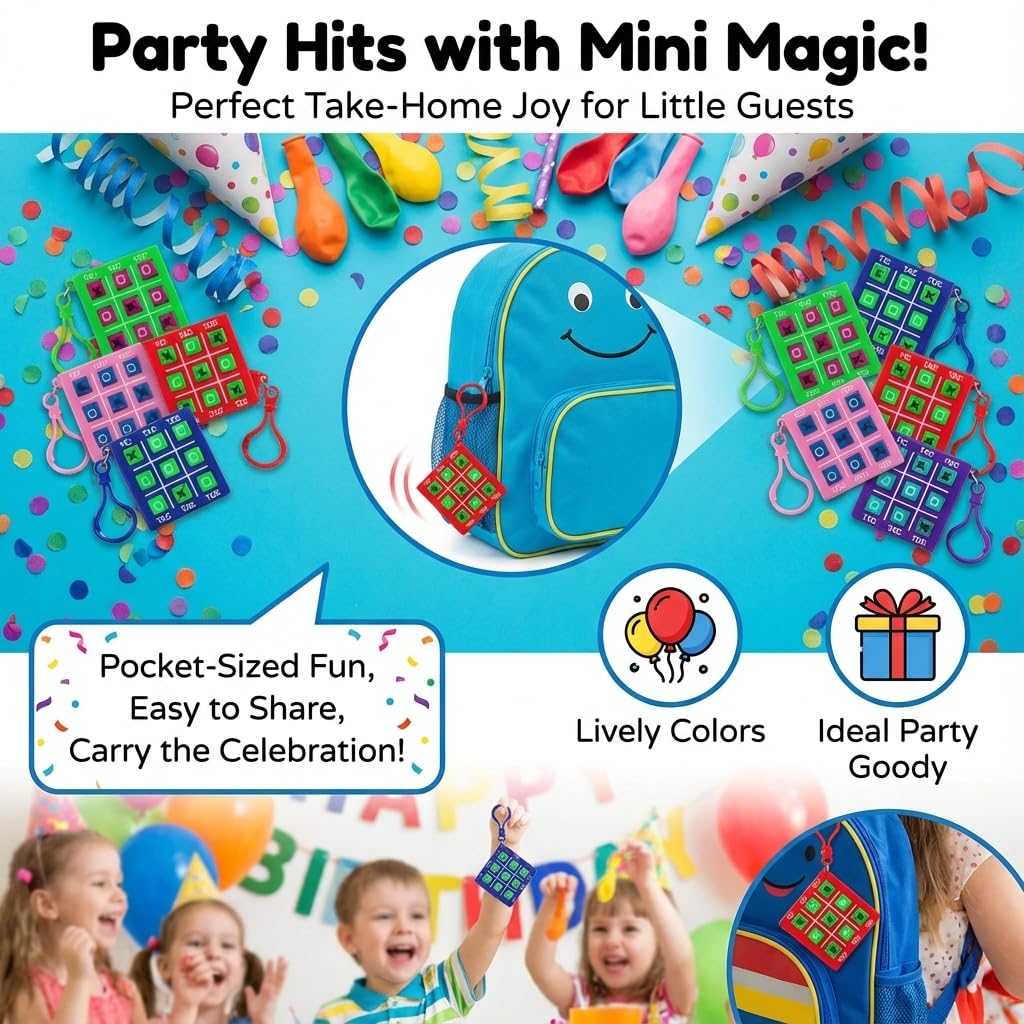 12 Mini Tic Tac Toe Games - Party Favors for Kids 3-5 and Up - 2-Inch Travel Size - Tic-Tac-Toe Keychain Game for Boys & Girls - Goody Bag Stuffers, Classroom Prizes, Valentine's Day, Birthday Gifts